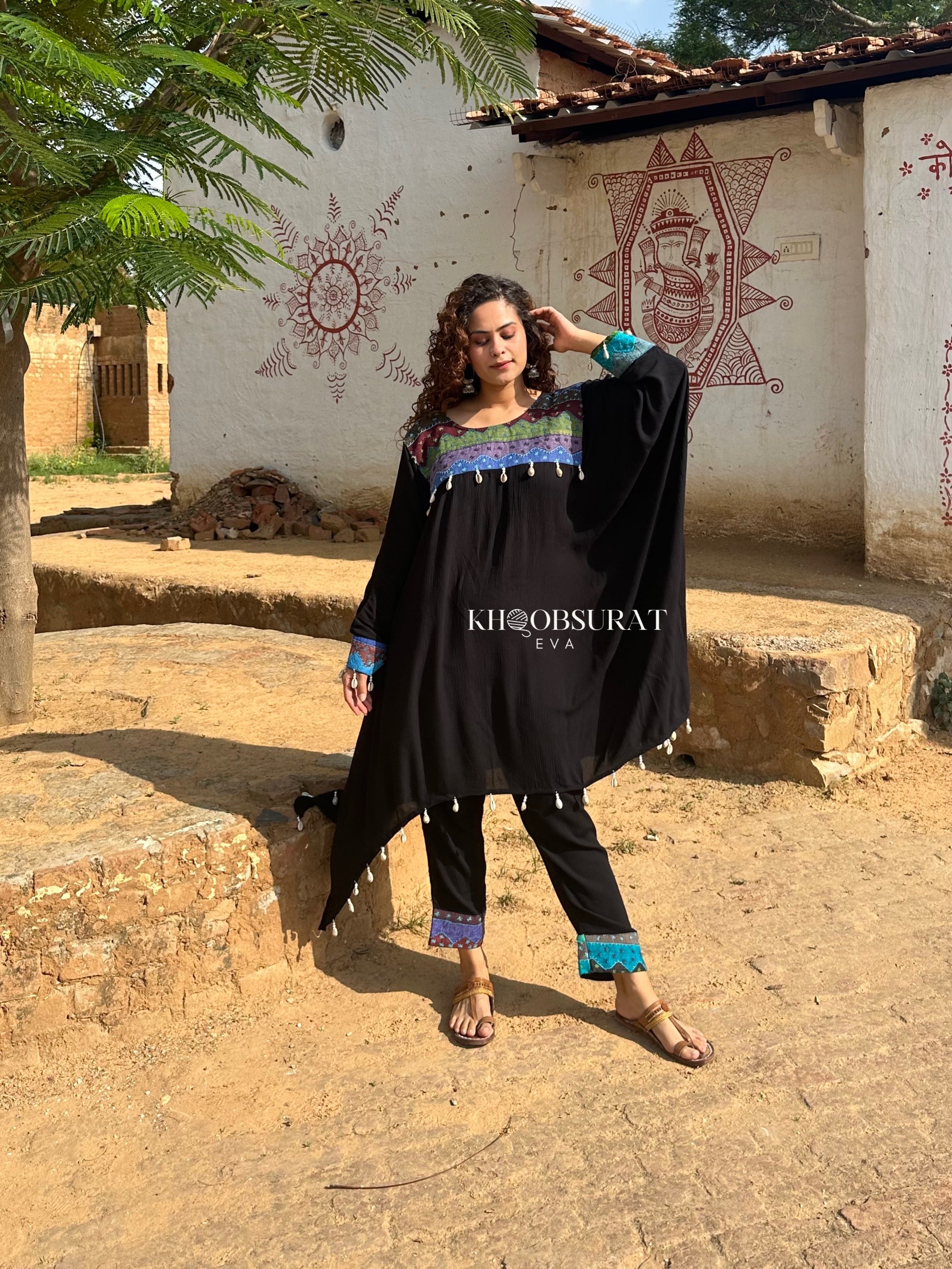 Boho Chic Black Coord Set for Women - Stylish Two Piece Outfit for Casual Wear, Summer Fashion, and Beach Vacations