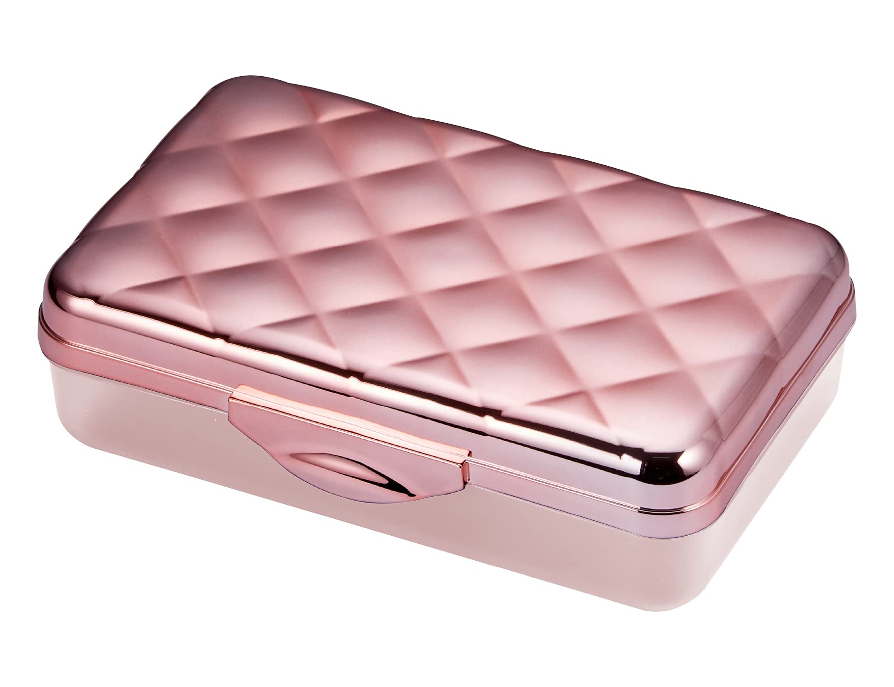 Durable Hard Plastic Pencil Case with Latch & Quilted Metallic Design - Rose Gold Pencil Box Holder for School, Office & Travel (Fits Pens, Markers, Crayons & Art Supplies)
