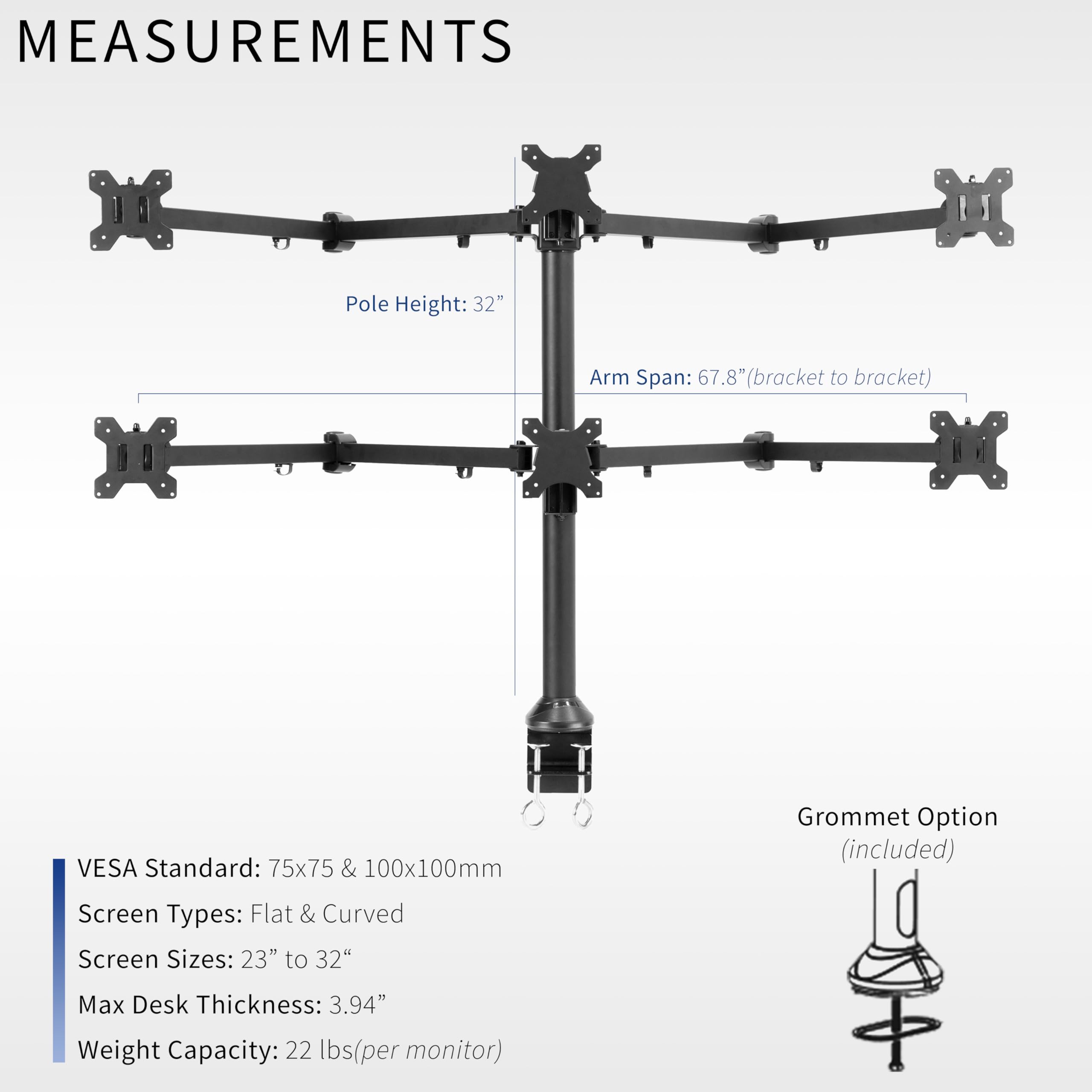 VIVO STAND-V106A Heavy Duty Steel Hex Monitor Desk Mount for 23 to 32 Inch LED LCD Screens - Fully Adjustable Stand with 6 Screen Capacity | Perfect for Multi-Monitor Workstations, Gaming Setups & Office Desks
