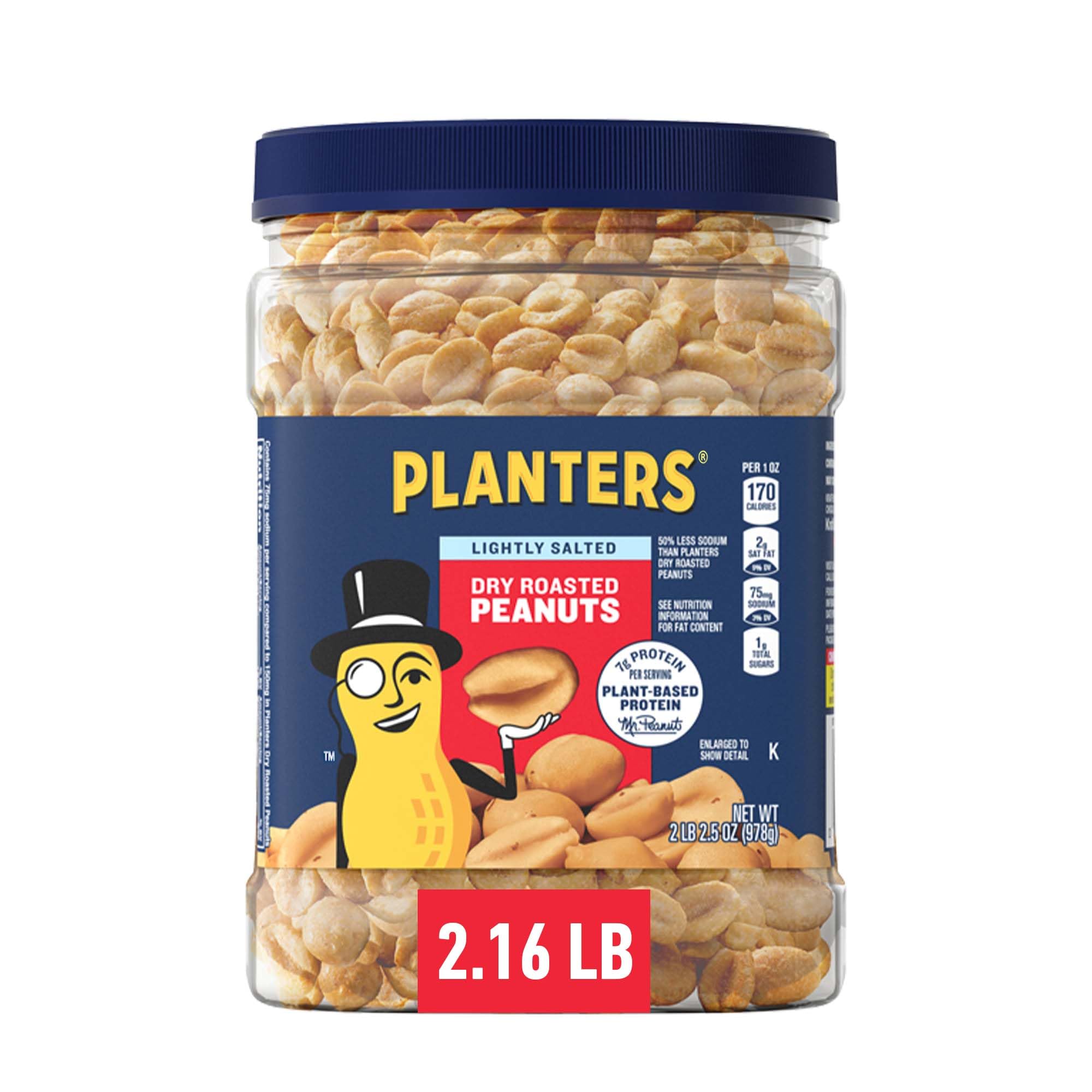 Dry Roasted Lightly Salted PLANTERS Peanuts - 6 Pack (2.2 lb Each) | Healthy Protein Snacks for Adults | Perfect for Office, Hiking & Game Day Parties
