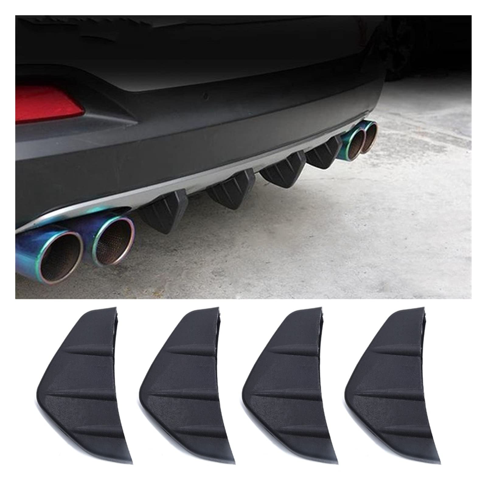 4 Pcs Universal Car Rear Bumper Lip Diffuser - Shark Fin Style Spoiler Splitter for Enhanced Aerodynamics & Sporty Look - Fits Most Vehicles - Auto Styling Accessories (Black) - Perfect for Car Enthusiasts & Street Racing