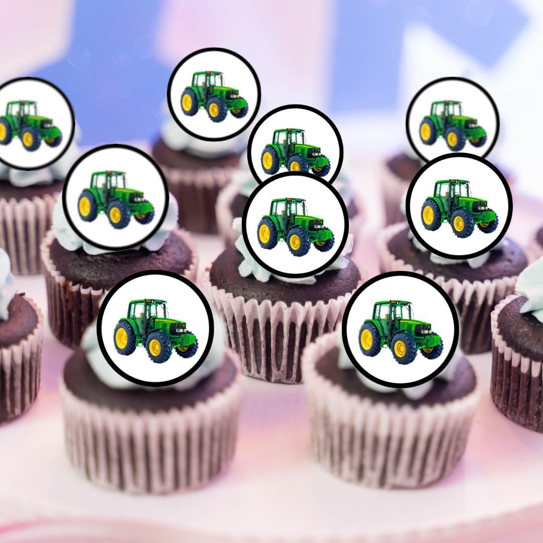 24 Pack Farm Tractor Cupcake Toppers - Edible Cake Decorations for Farmers Birthday Party, Baby Shower & Farm Theme Celebrations - Includes Farm Animal Toppers for Cakes, Cupcakes & Desserts