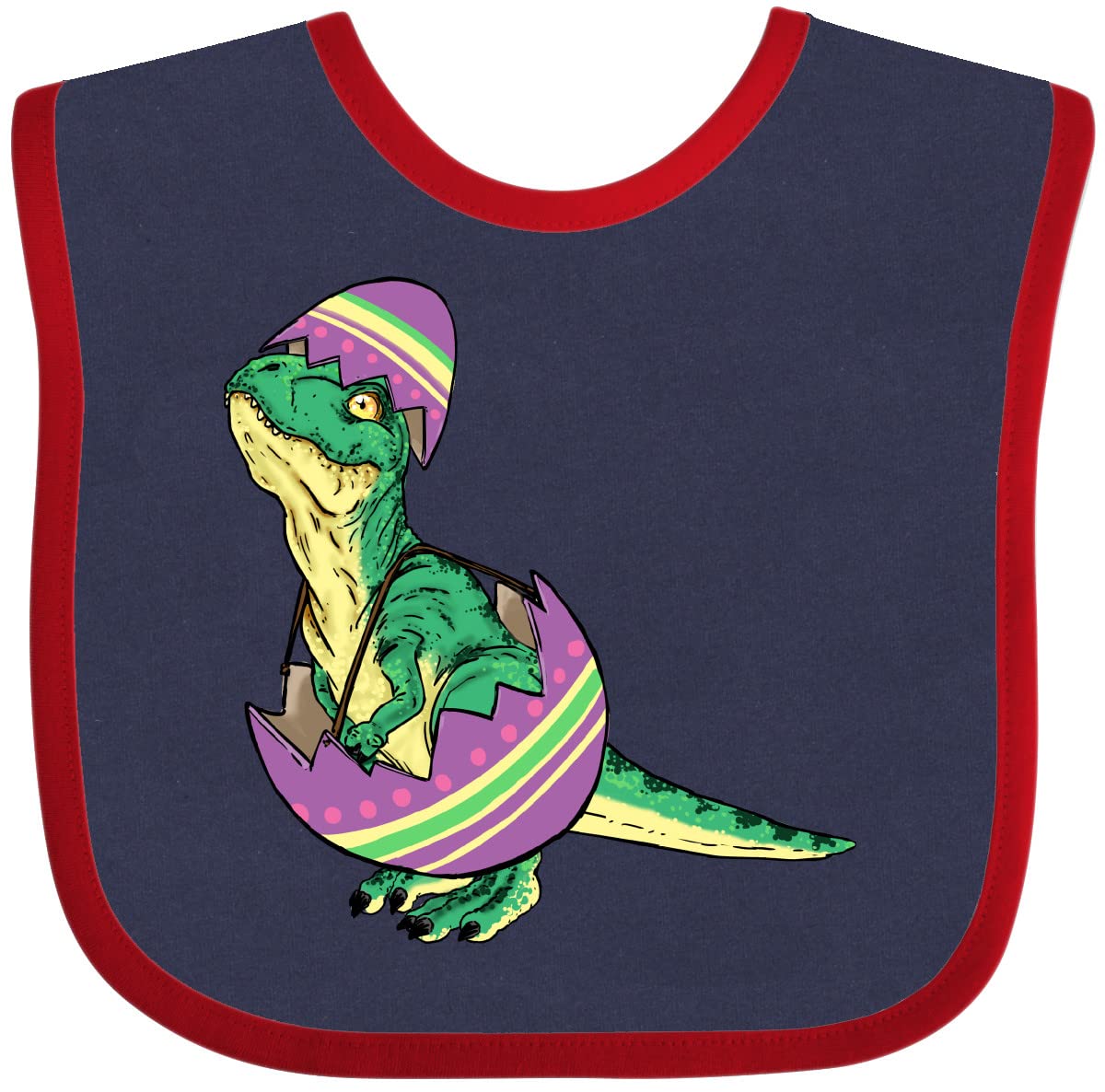 Inktastic Easter Baby T-Rex in Easter Egg Dinosaur Bib - Soft Cotton Drool Bib for Infants & Toddlers - Perfect for Easter Outfits, Baby Showers & Photo Shoots