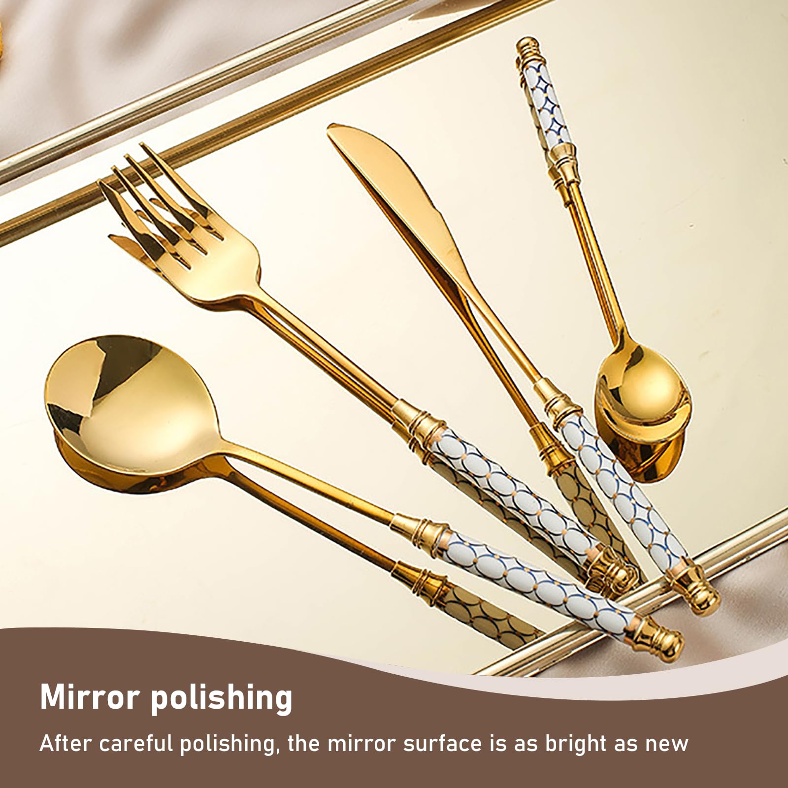 30-Piece Silverware Set with Ceramic Handle - Premium Food Grade Stainless Steel Flatware - Mirror Polished Cutlery Set for 6 People - Dishwasher Safe - Perfect for Dinner Parties, Restaurants, and Everyday Dining