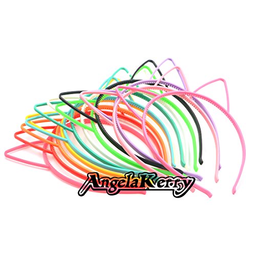 AngelaKerry 12-Piece Assorted Color Cat Ear Plastic Headbands - Cute Hair Accessories for Girls, Women, Fashion Parties, DIY Crafts & Cosplay Costumes