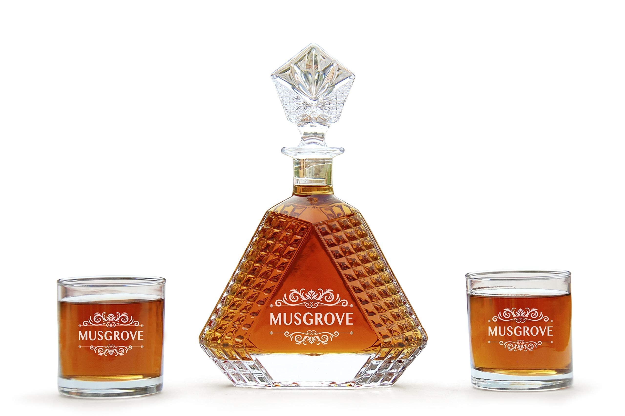 Premium Engraved Scotch Decanter Set with Glasses - Personalized Whiskey Decanter Gift Set for Men - Elegant Barware for Home, Office & Special Occasions