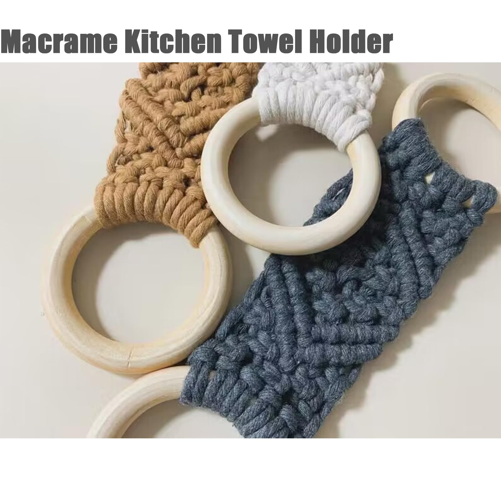 Macrame Kitchen Towel Holder - Handmade Boho Wall Hanging for Dish Towels & Decor (Khaki, 2 Pack) - Perfect for Farmhouse, Rustic & Bohemian Style Kitchens