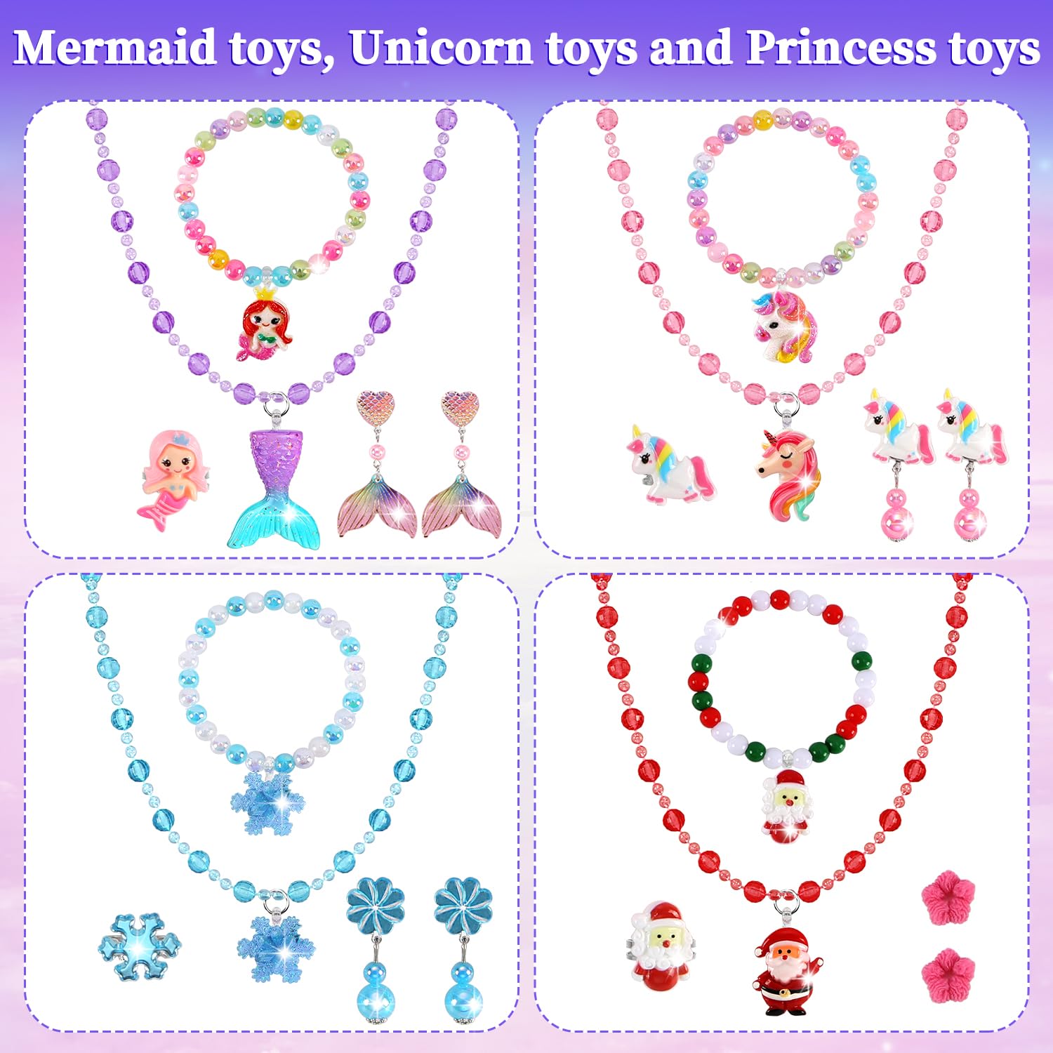 51 Pcs Girls Jewelry Set for Toddlers Ages 3-10 - Clip on Earrings, Adjustable Rings & Hair Clips - Princess Dress Up Toys for Birthday & Christmas Gifts - Perfect for Pretend Play, Tea Parties & Dress Up Games