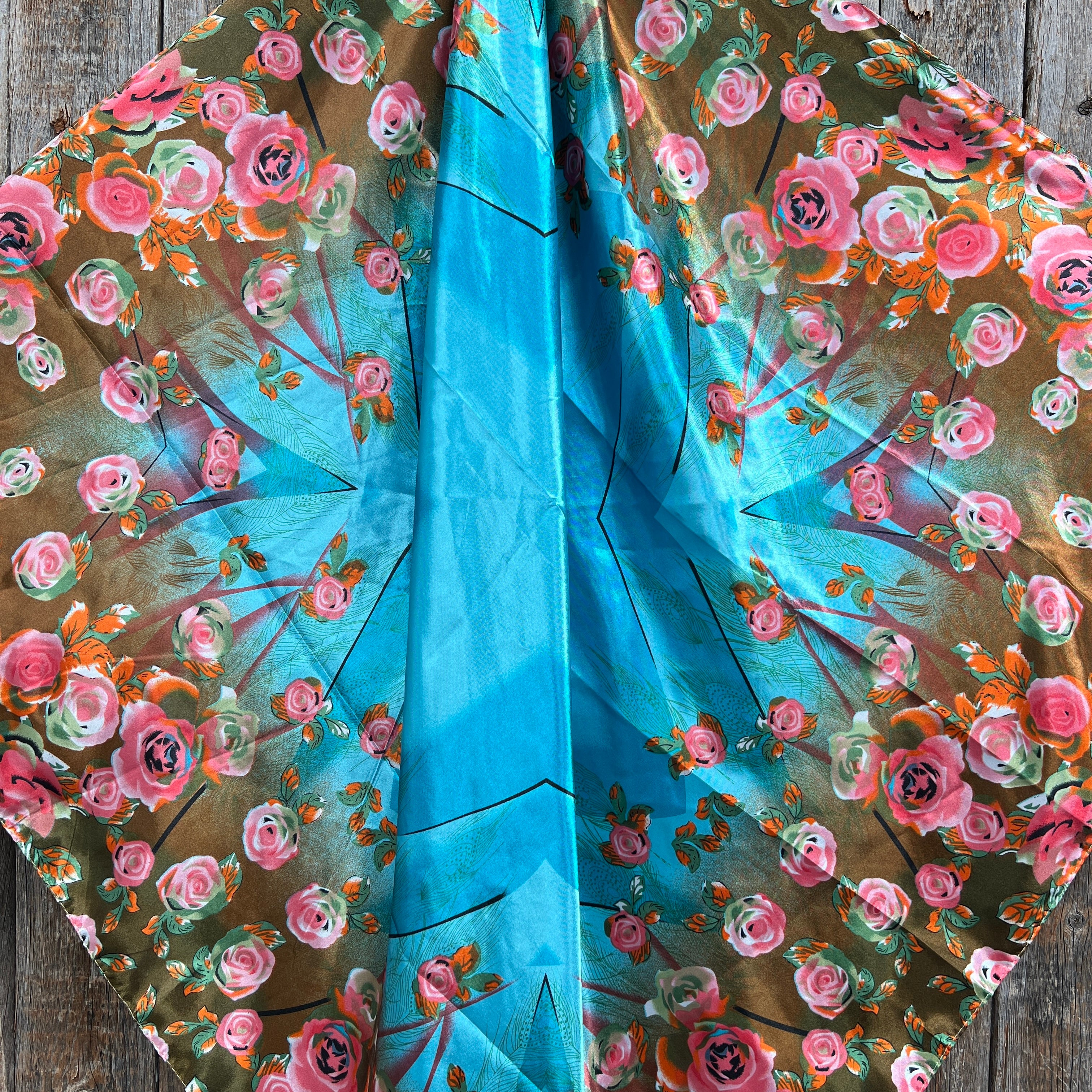 35X35 Blue and Pink Roses Paisley Wild Rag Scarf - W221L Slide WRC1005B - Perfect for Cowboy Fashion, Western Rodeo Events & Outdoor Adventures