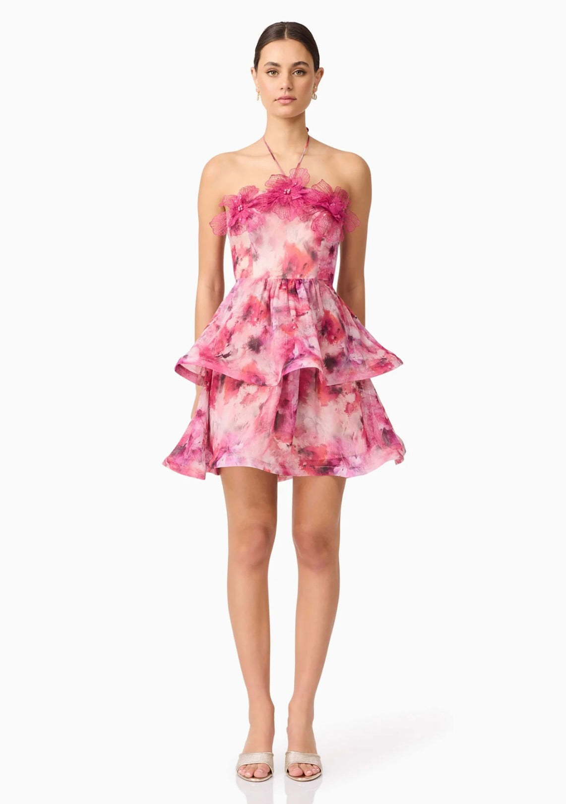 Evalina Floral Mini Dress in Pink - Women's Summer Party Cocktail Dress for Weddings, Dates & Vacations
