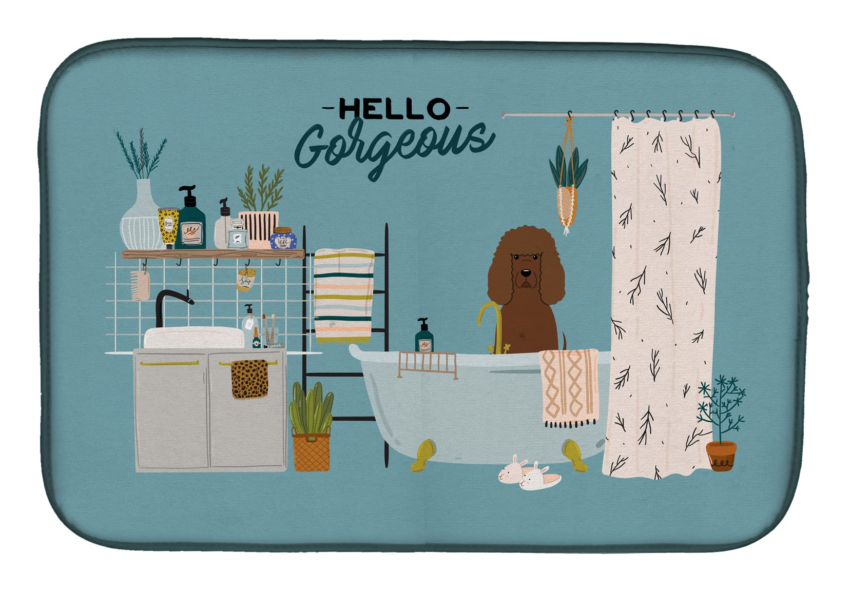Irish Water Spaniel Dish Drying Mat - Absorbent Kitchen Counter Pad for Dishes, 14x21