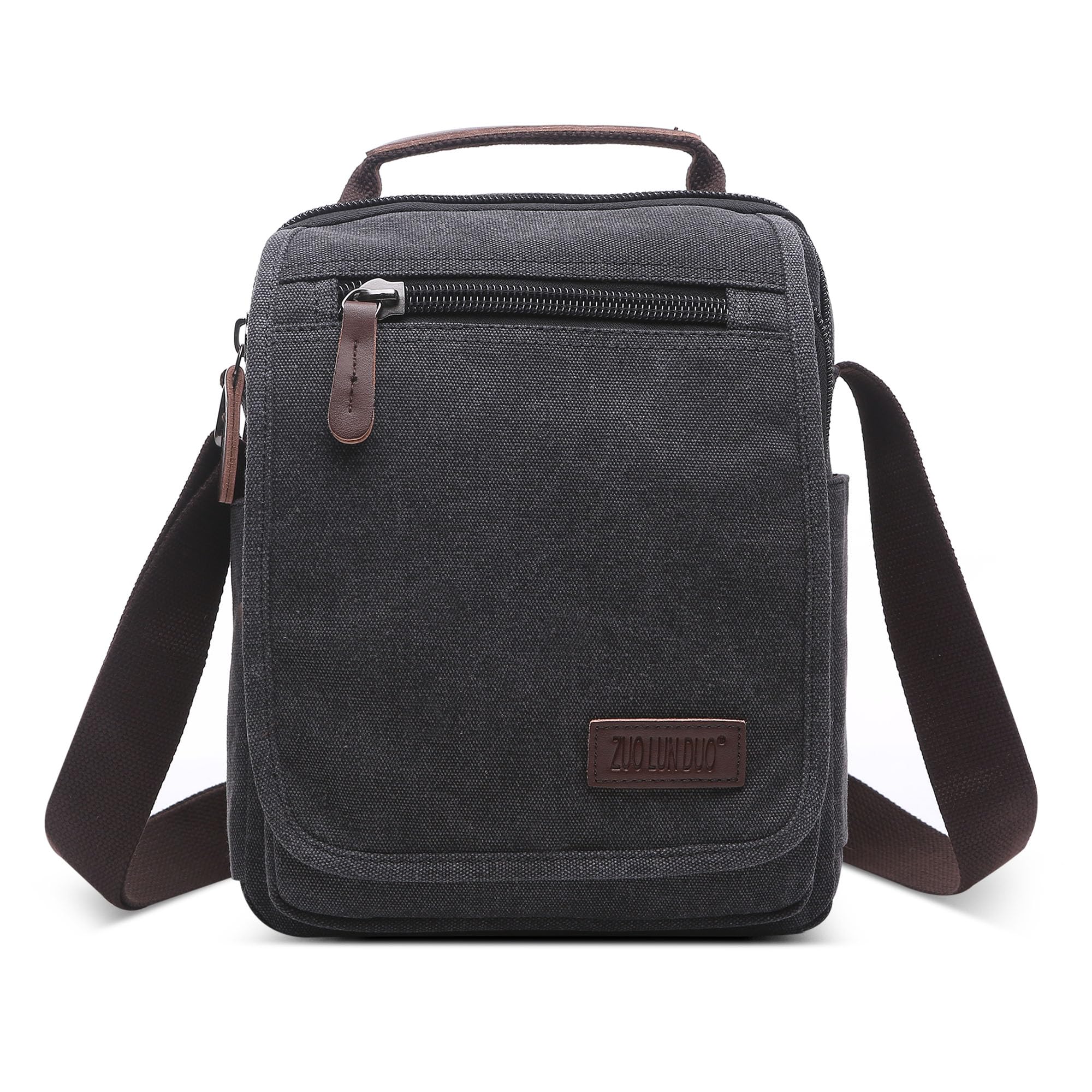 Vintage Canvas Messenger Bag for Men - DORRSO Crossbody Shoulder Bag with Handle & Multiple Pockets, Fits 10.9 Inch iPad - Perfect for Travel, Hiking, Camping & Daily Use (Black)