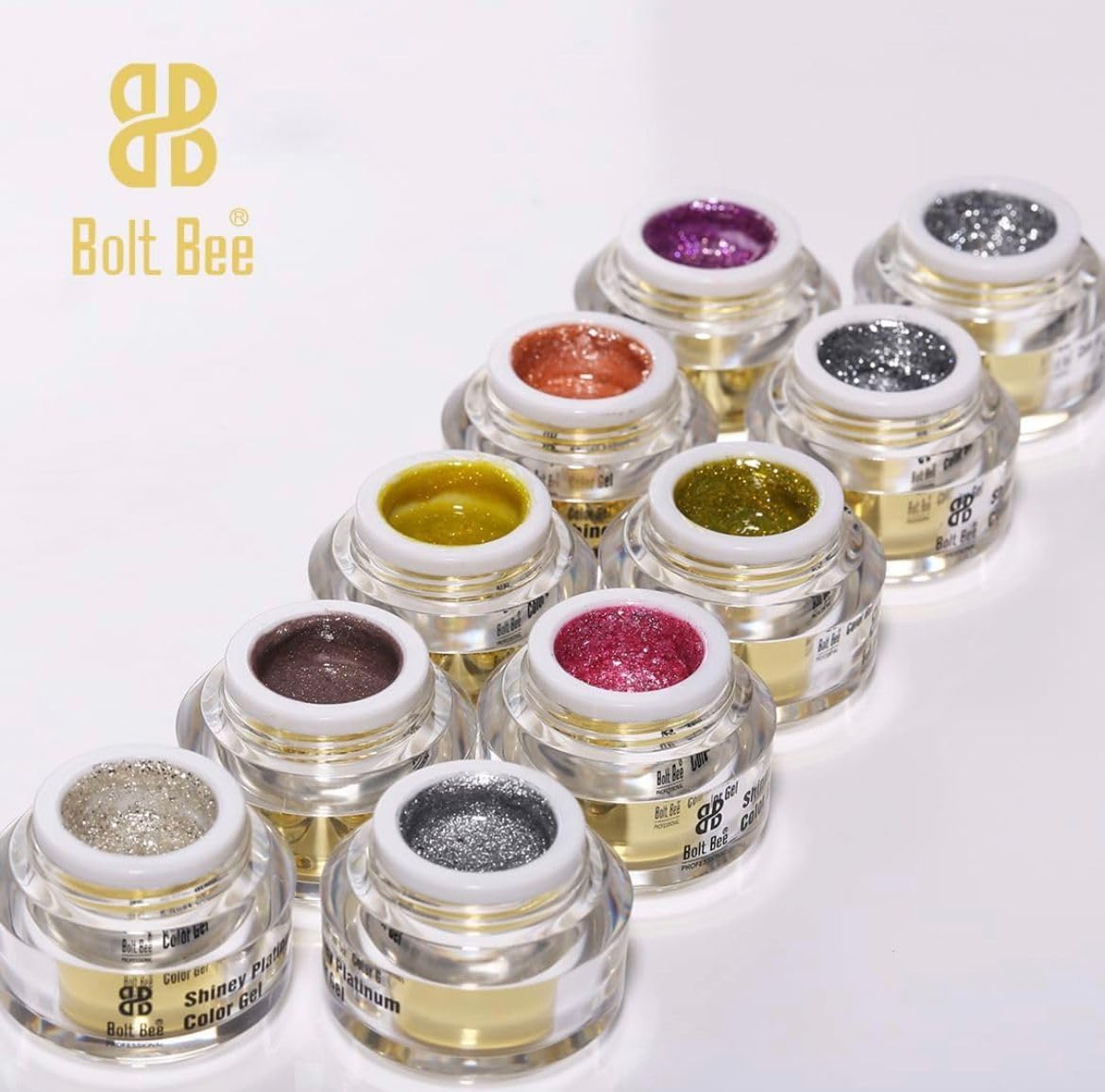 Bolt Bee Glitter Gel Nail Polish Set - 10 Colors Long Lasting Nail Polish Kit (10g Each) for Professional & DIY Manicure - Perfect for Parties, Weddings & Special Occasions