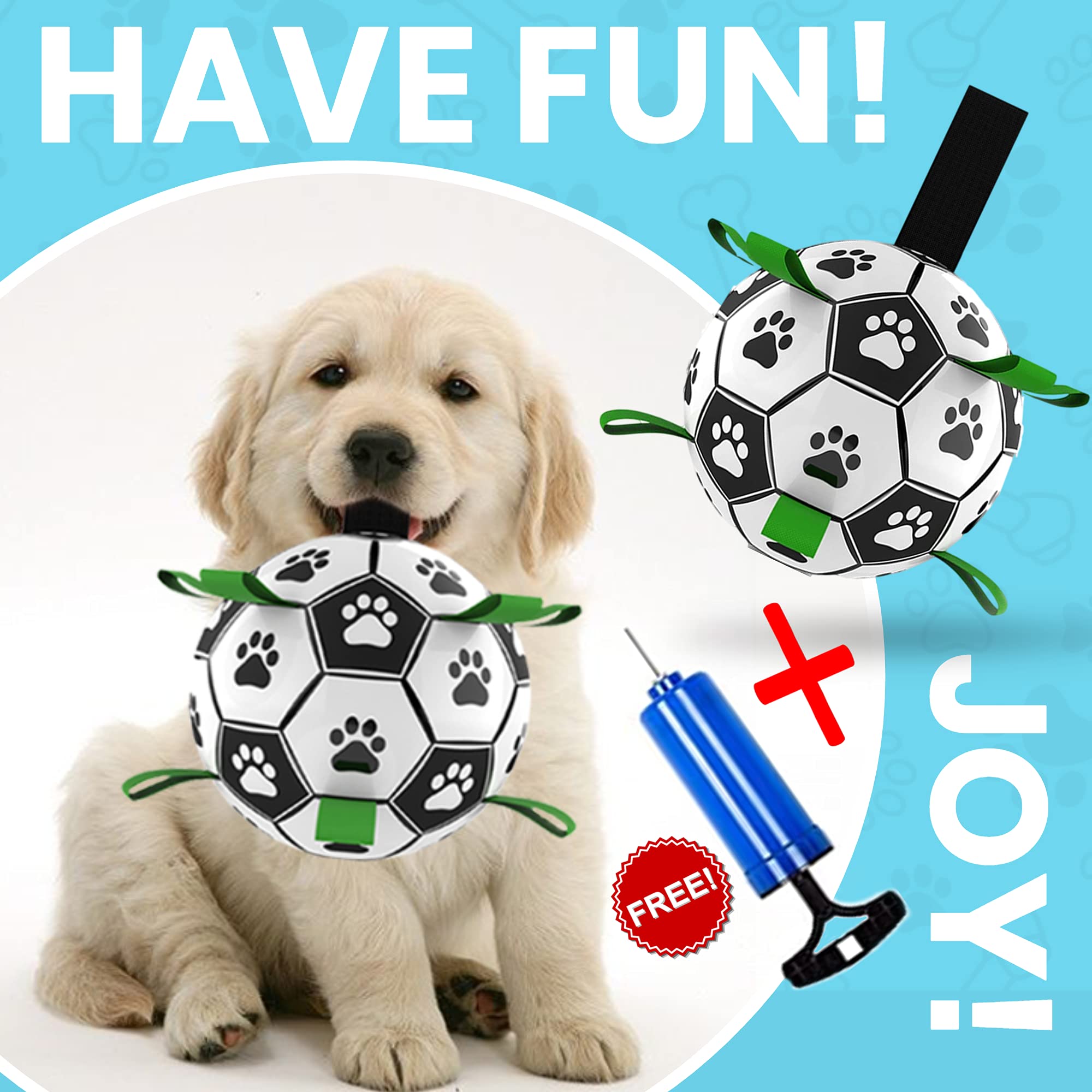Durable Interactive Dog Soccer Ball Toy with Grab Tabs - Perfect for Tug of War, Fetch & Water Play - Best Chew Toy for Small & Medium Dogs - Great for Outdoor Playtime, Pool Fun & Training Sessions