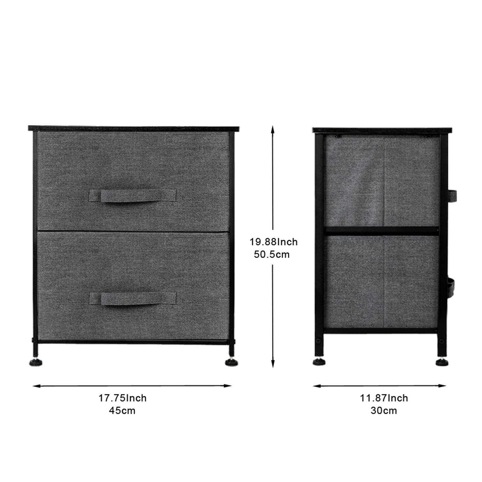 2-Drawer Nightstand with Storage Tower - Sturdy Steel Frame & Wood Top, Easy Pull Fabric Bins - Bedroom Organizer for Hallway, Entryway & Closet - Textured Grey Finish | Perfect for Small Spaces & Apartment Living