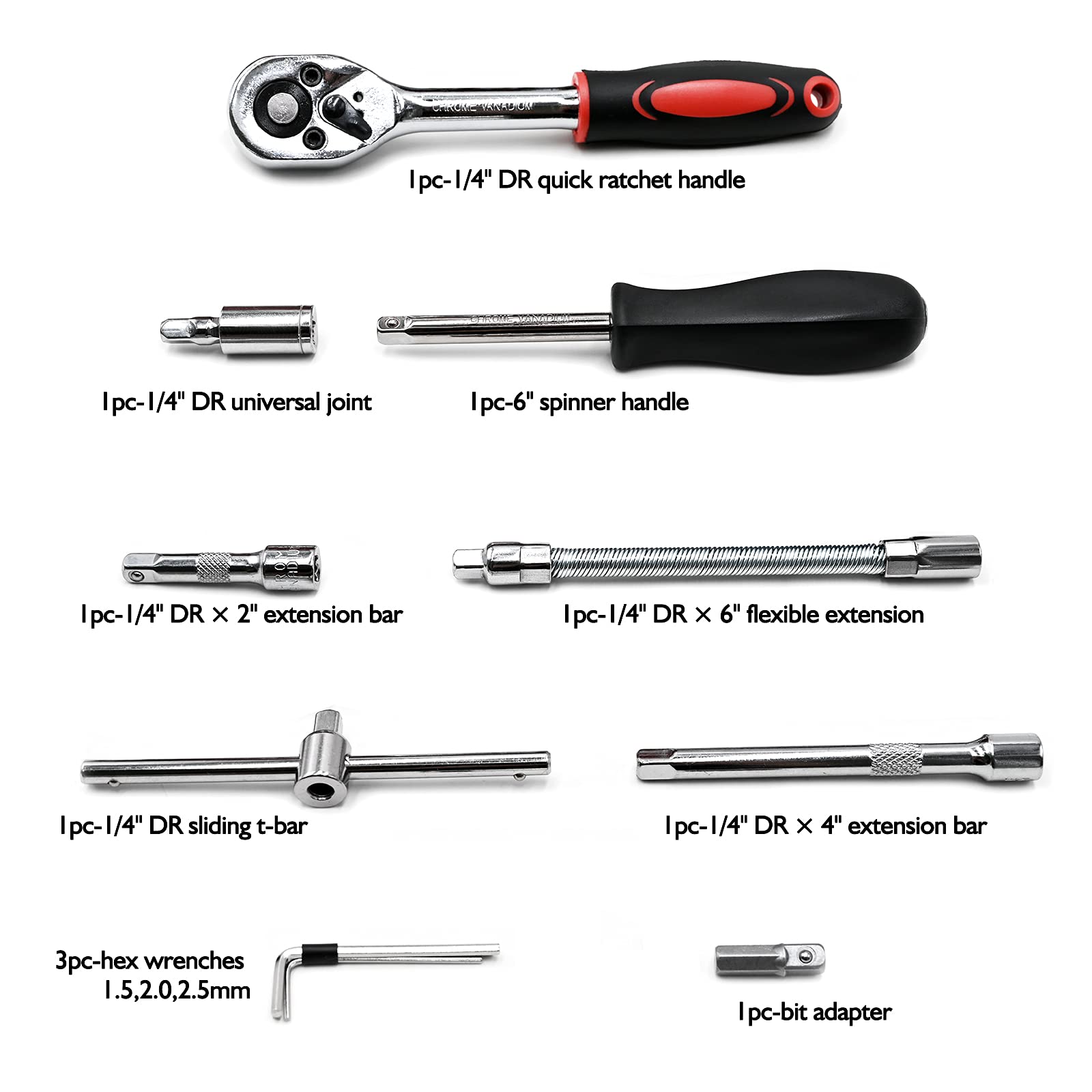 Egofine 46-Piece 1/4 Inch Drive Socket Ratchet Wrench Set with Metric Bit Sockets & Extension Bar - Professional Auto Repair & Household Tool Kit with Storage Case - Perfect for Car Maintenance, DIY Projects & Home Improvement