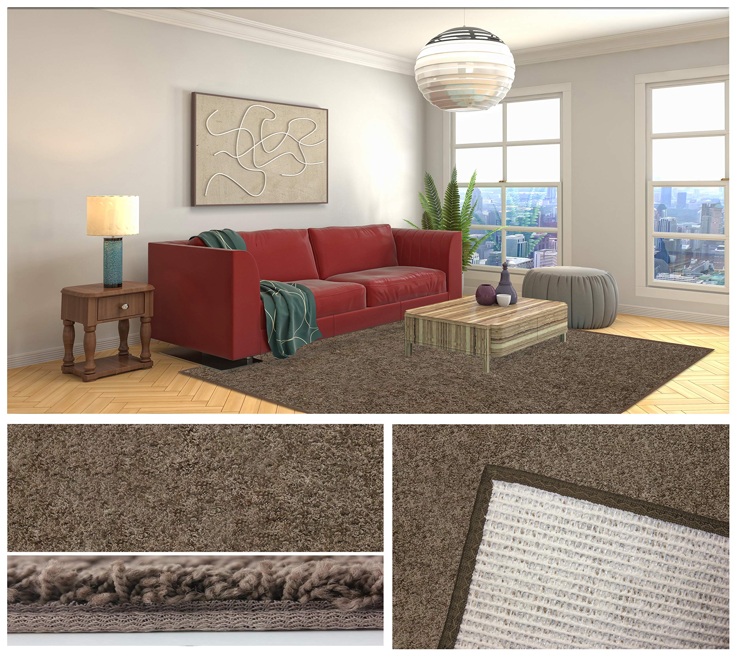 KOECKRITZ 25 oz Ultra Soft Dark Latte Brown Area Rug - 8'x8' Plush Shag Carpet for Living Room, Bedroom & Nursery - Premium Cozy Home Decor for Family Comfort