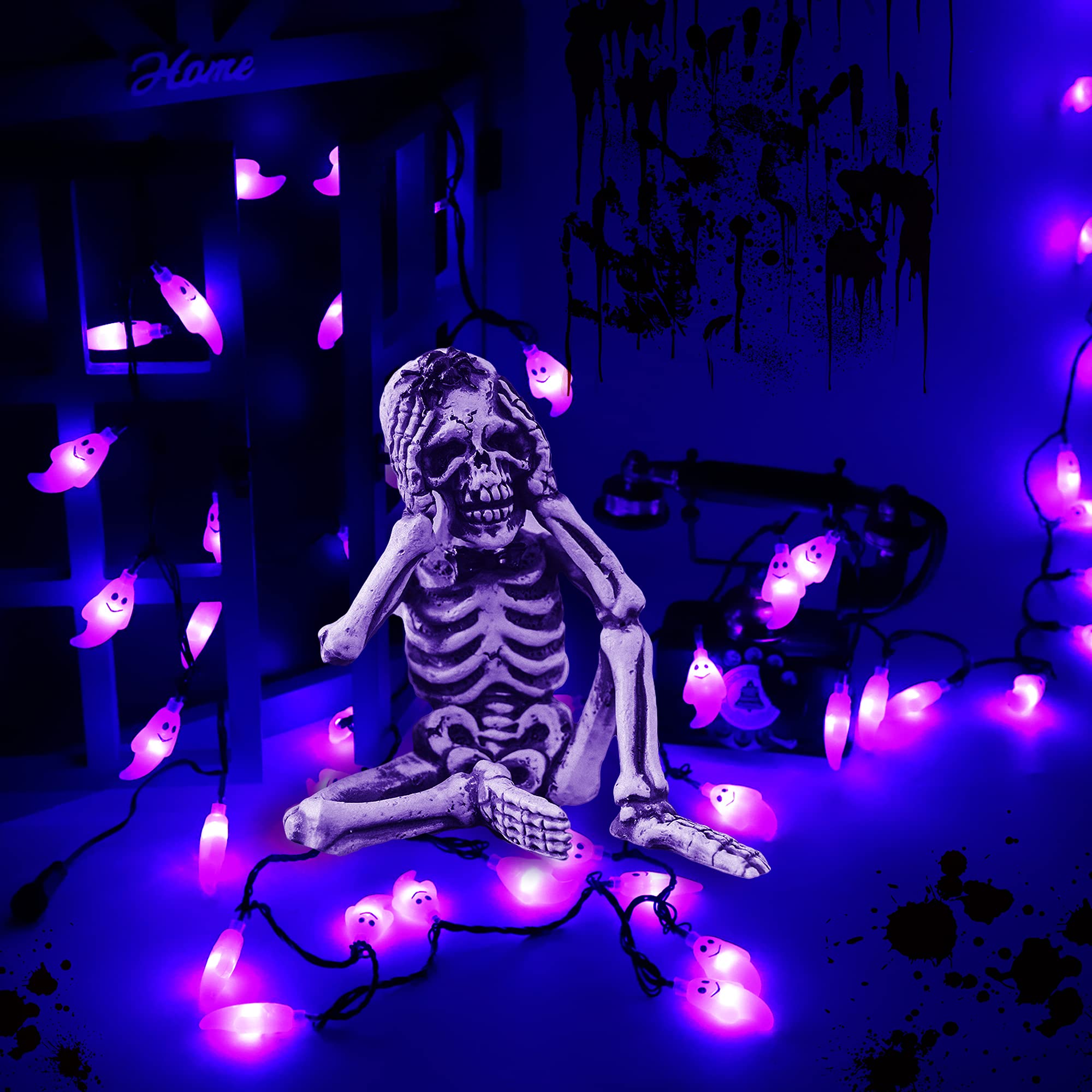 60 LED Halloween String Lights - 19.4ft Purple Ghost Fairy Lights with 30V Plug, 8 Lighting Modes | Outdoor Garden, Yard, Bedroom & Party Decor for Halloween, Christmas, Weddings & Events