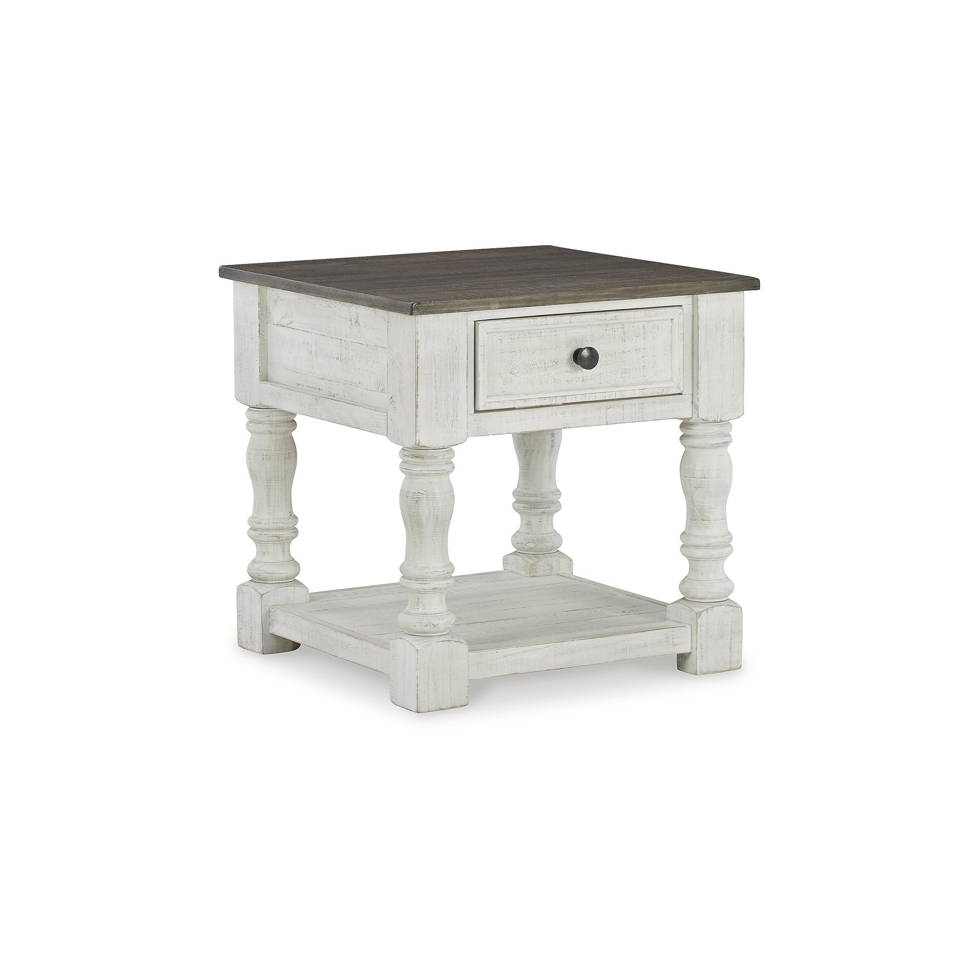 Signature Design by Ashley Havalance French Country Square End Table - White & Gray Distressed Finish - Perfect for Living Room, Bedroom or Office Decor