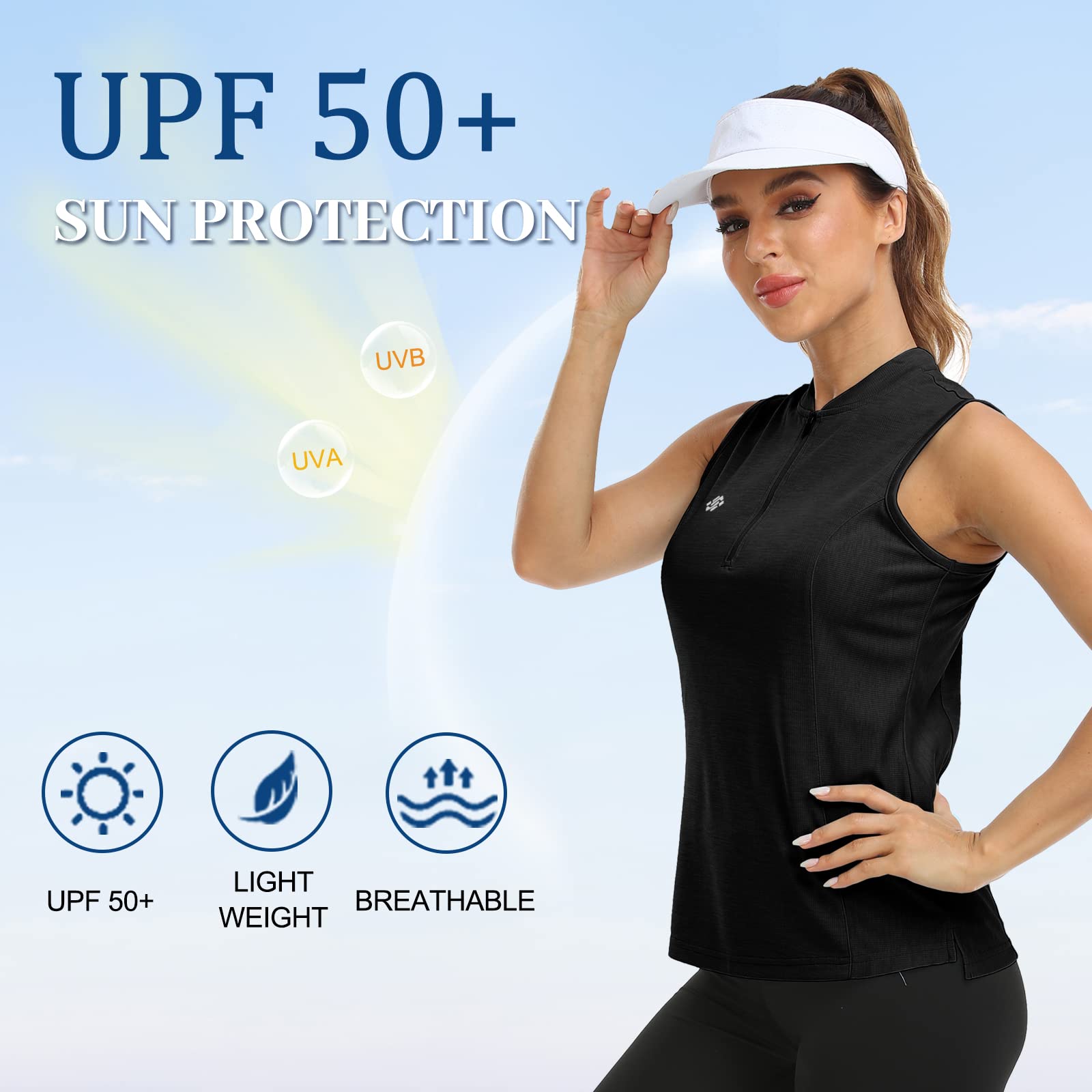 Women's Sleeveless Quick Dry Sports Shirt - UPF 50+ Tennis Golf Pickleball Shirt with Zipper | Moisture Wicking Athletic Top for Outdoor Workouts & Summer Activities