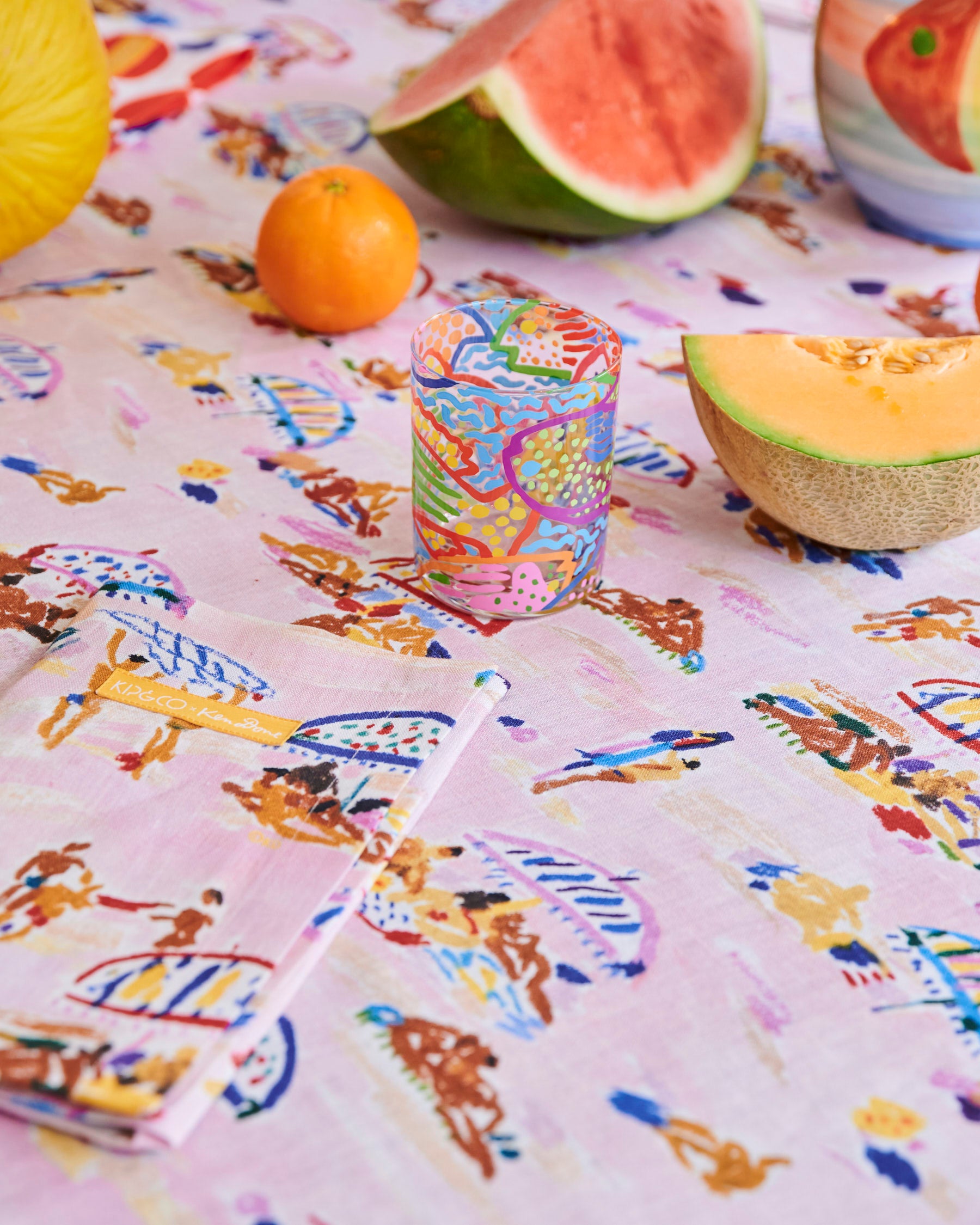 Kip&Co x Ken Done Beach Days Linen Tablecloth - Stylish & Durable for Outdoor Dining, Picnics, and Summer Entertaining
