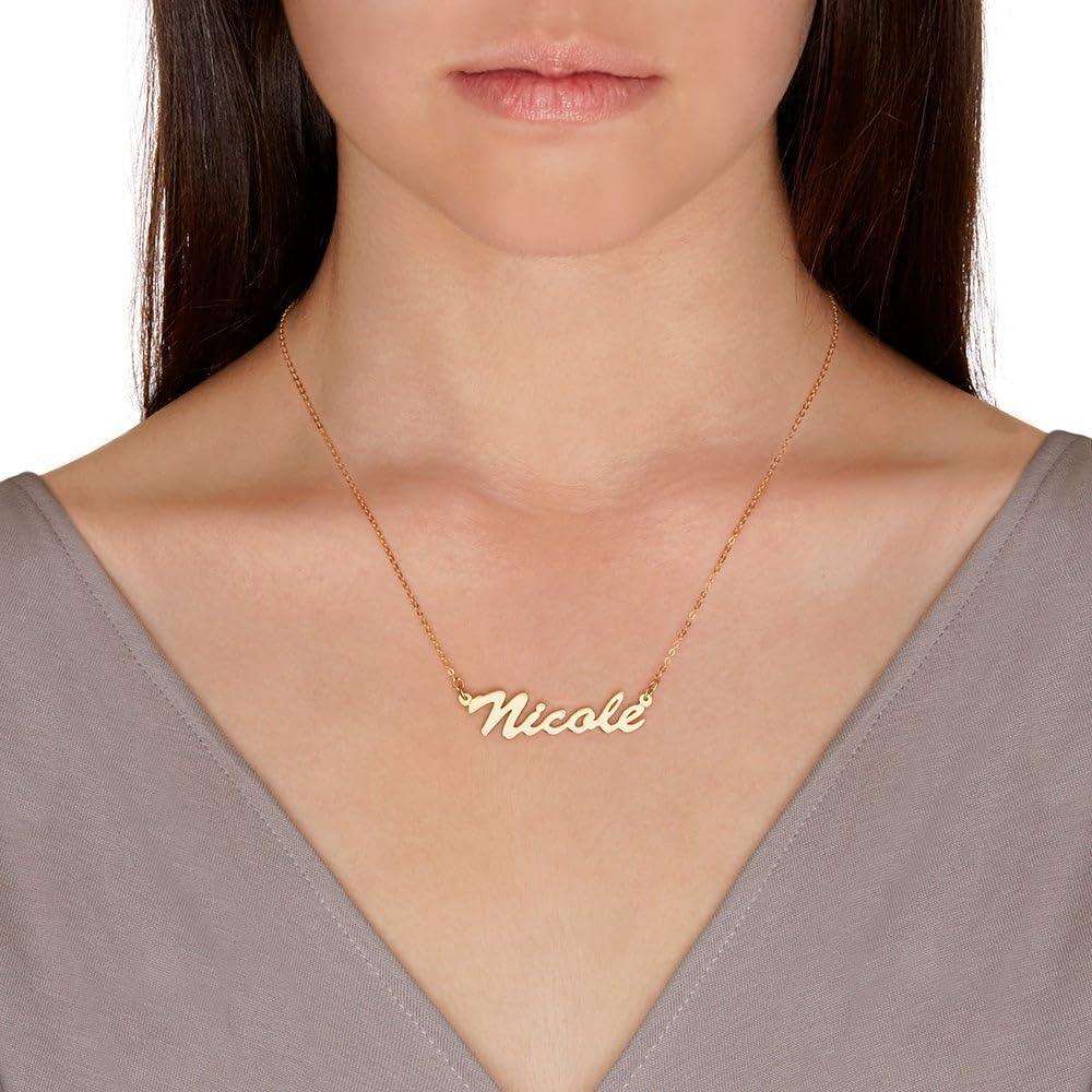EVE'S ADDICTION Custom Gold Plated Thin Script Nameplate Necklace - Personalized 16