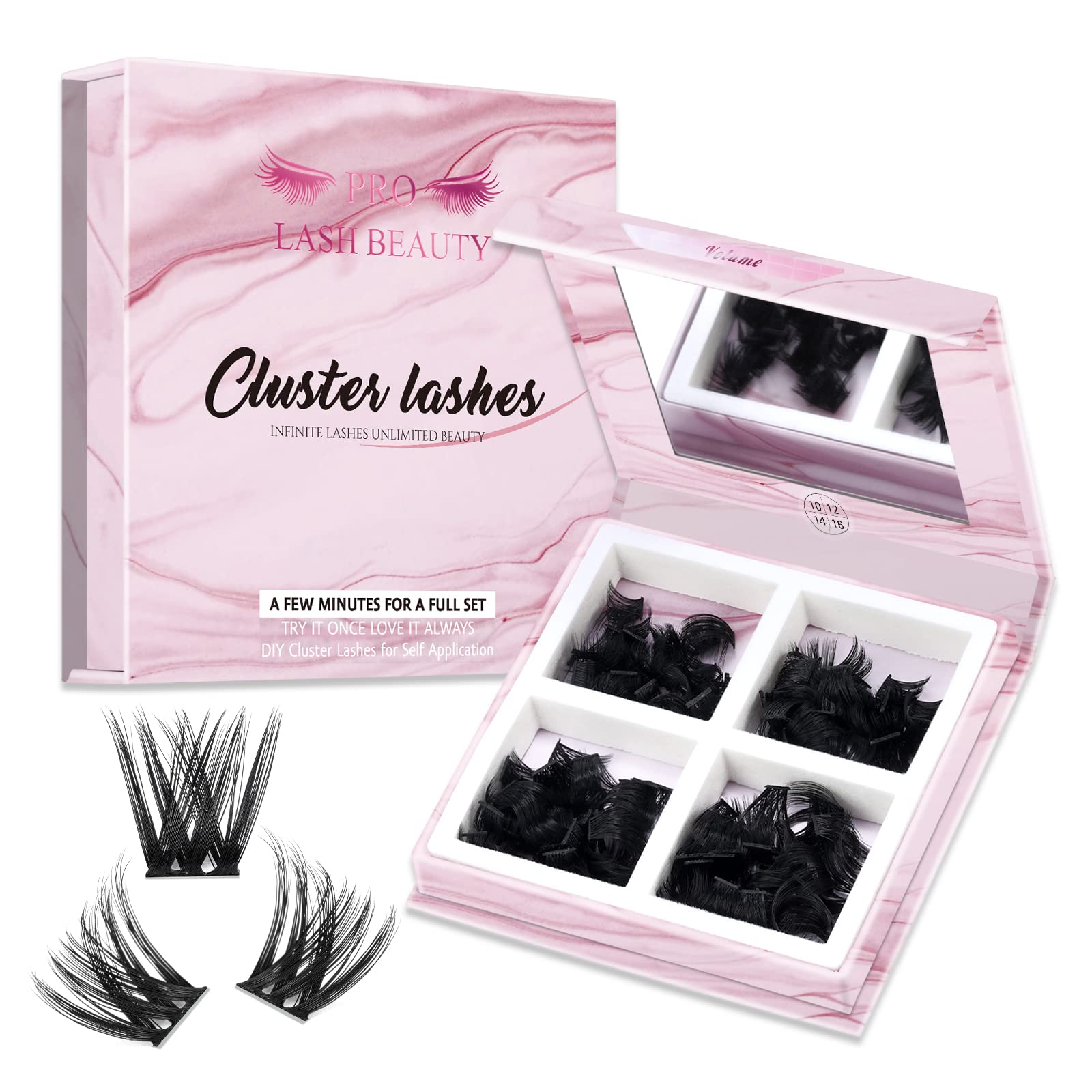 Premium 180 Pcs Fluffy Cluster Lashes for DIY Eyelash Extensions - Easy to Apply at Home with Mirror (Adore, D-10-16 Mix) | Natural Volume for Daily Wear & Special Occasions