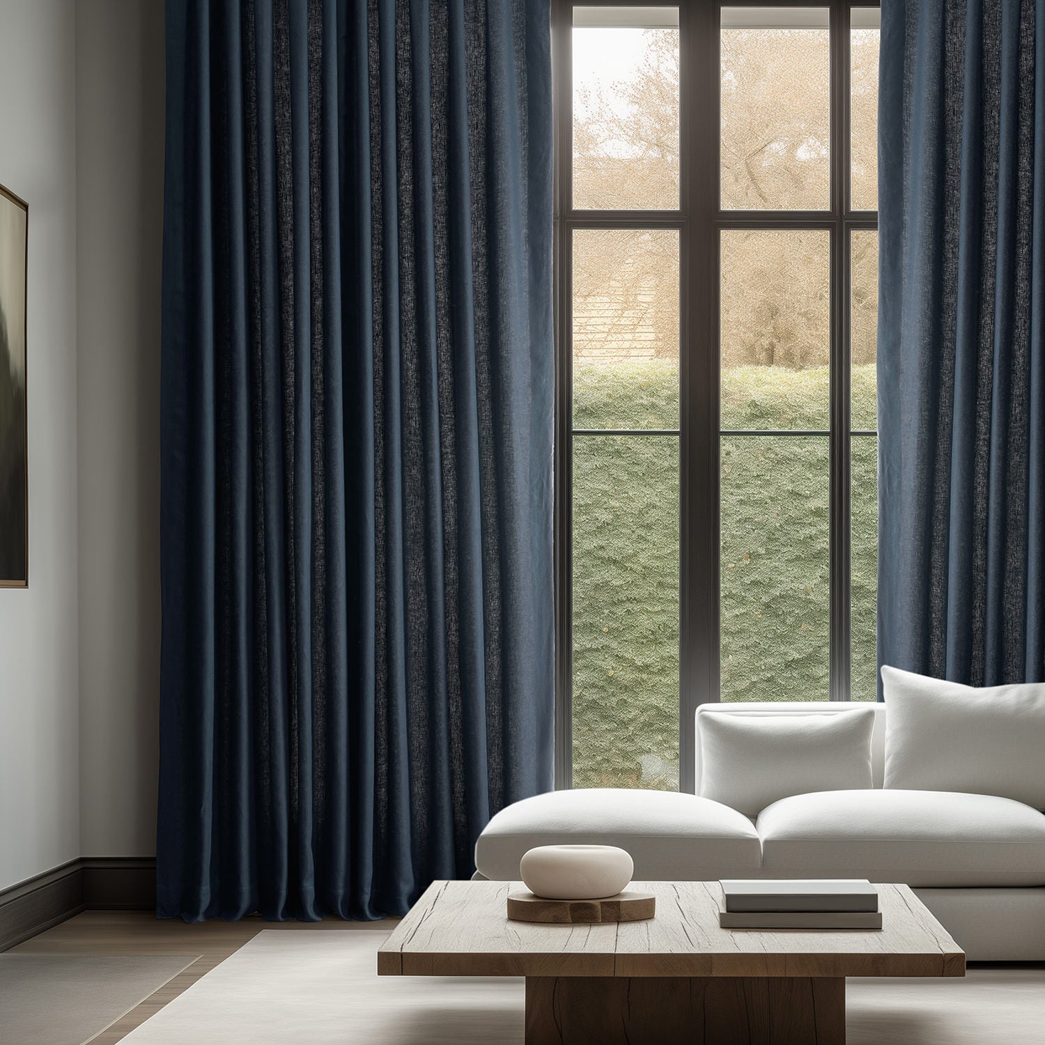 Premium Custom French Linen Curtains in Navy Blue - Elegant Window Treatments for Living Room & Bedroom