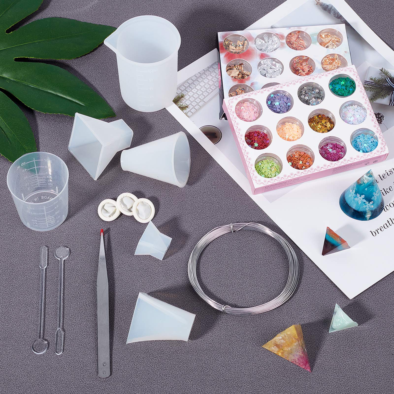 OLYCRAFT 52-Piece 4-Style Silicone Mold Set for Resin, Soap & Candle Making - Includes Pyramid, Cone, Trapezoid Molds with Glitter Accessories - DIY Crafting Tools for Jewelry, Home Decor & Gift Making