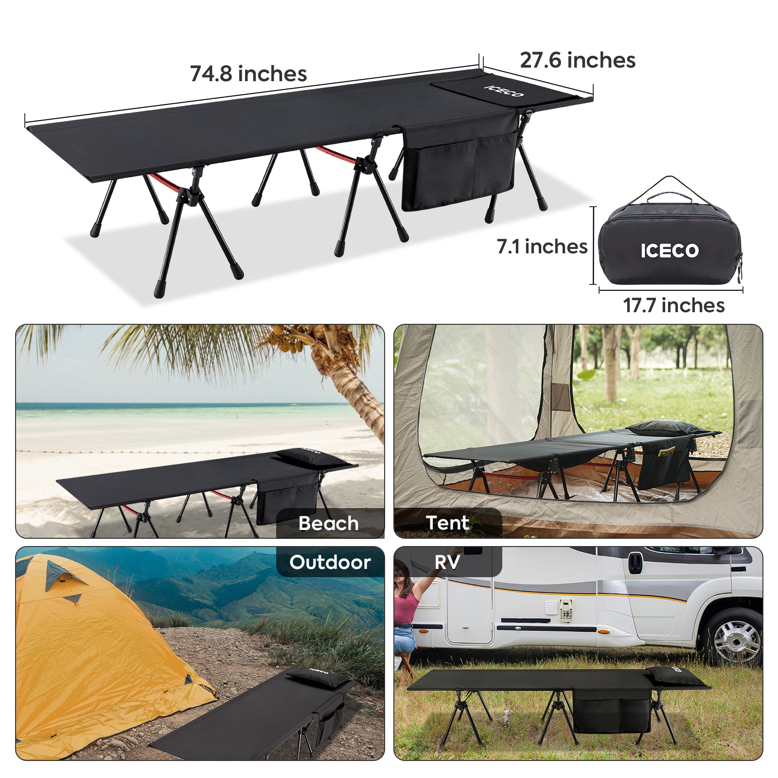 **XL Heavy Duty Camping Cot for Adults - 400 lbs Weight Capacity, Portable Folding Bed for Outdoor, Travel & Home Use (Enhanced Model) | ICECO**    **Perfect for Camping, Backpacking, Emergency Preparedness & Guest Sleeping**