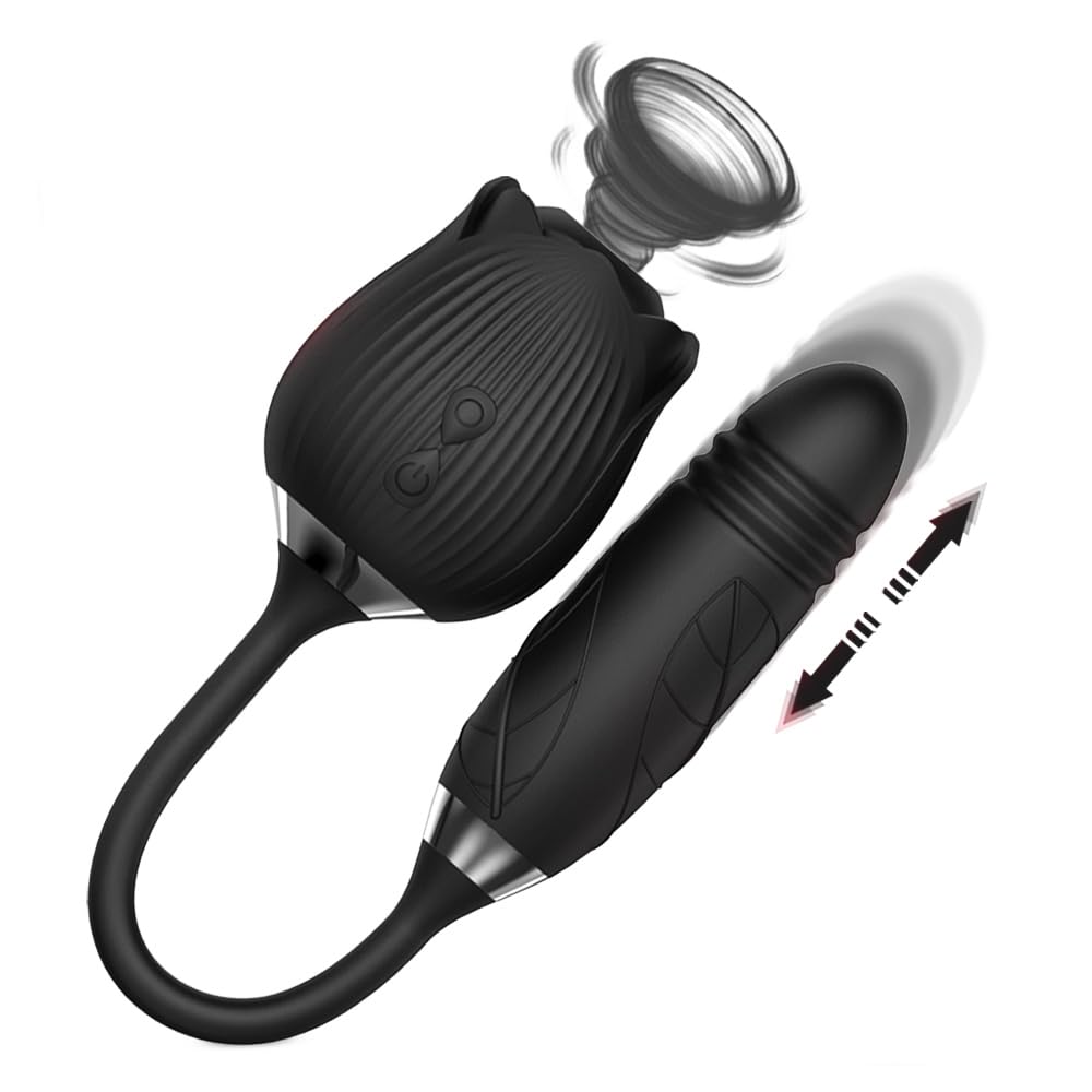 **Rose Thrusting Pump G-Spot Stimulator - Sucking Vibrator Bullet Dildo for Women - Waterproof & Rechargeable Adult Sex Toy for Couples & Solo Play**