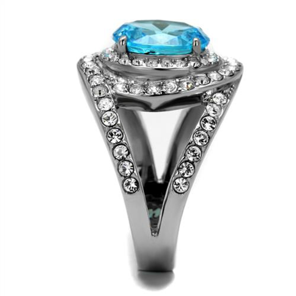 3.68ct Oval Blue CZ Stainless Steel Ring for Women - Perfect for Cocktail Parties