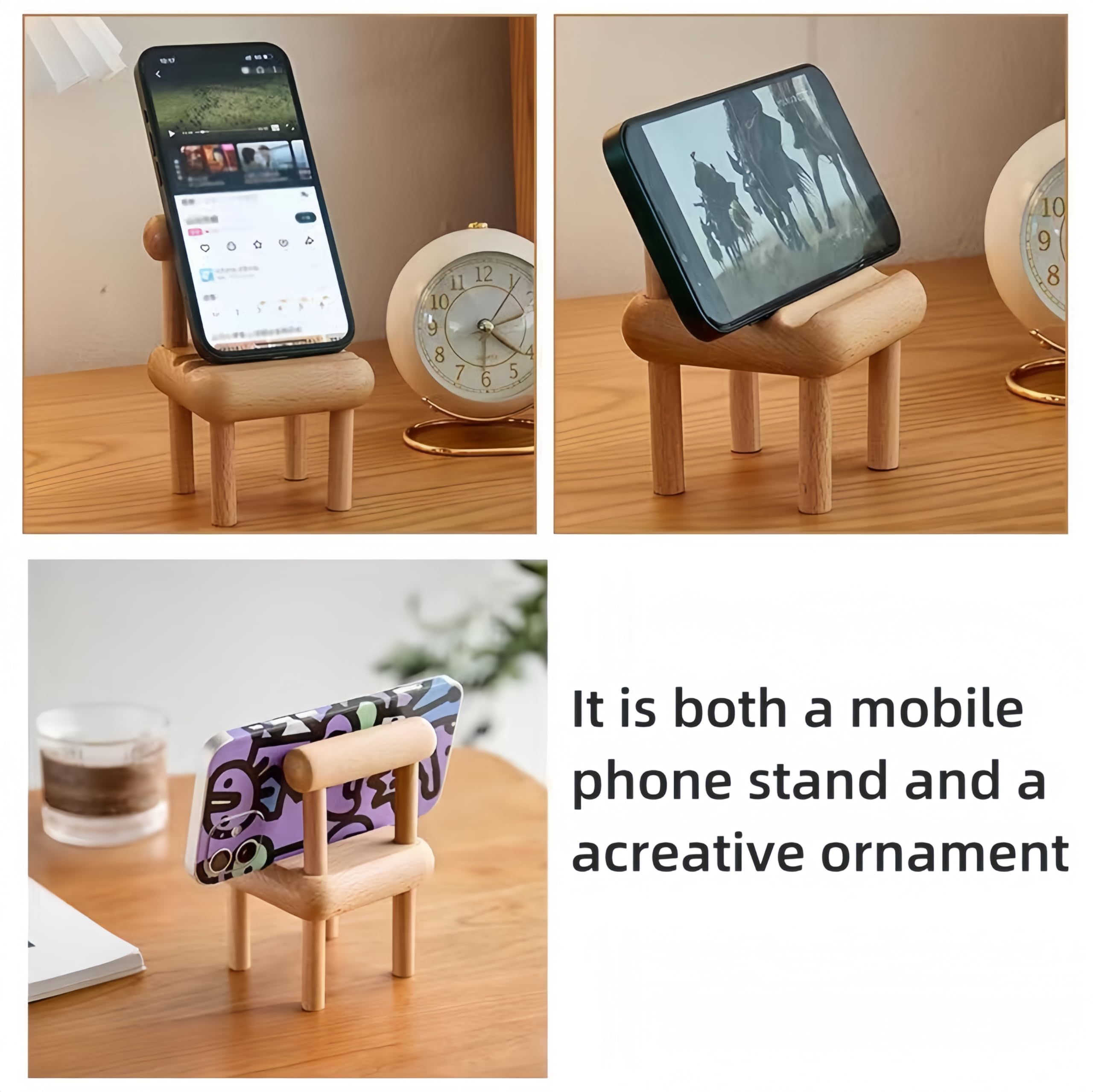 Wooden Phone Stand Holder for Desk - Handmade Small Desk Accessories, Fully Assembled Mini Playhouse Decor - Perfect for Home, Office & Gift Giving