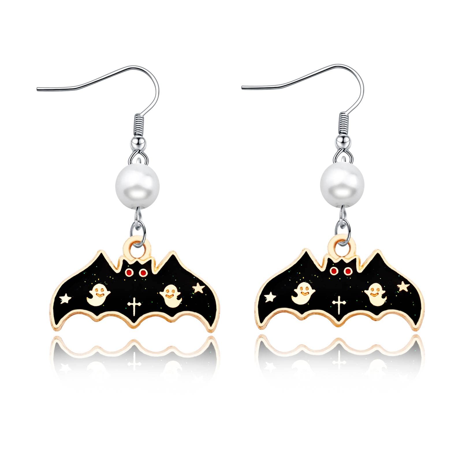 Spooky Ghost & Bat Earrings - Halloween Jewelry for Women, Cute Ghost Jewelry Set, Funny Halloween Gift for Her - Perfect for Costume Parties, Trick or Treat, and Spooky Fashion Accessories