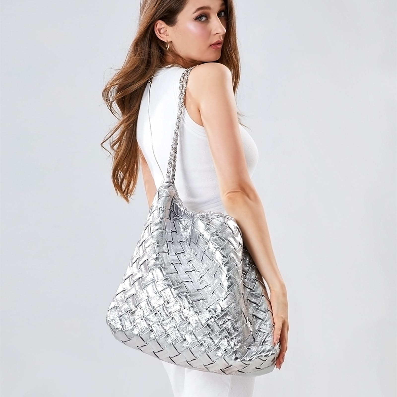 Stylish Large Woven Leather Tote Bag for Women - Spacious Travel Shoulder Purse & Everyday Handbag for Work, Beach, Shopping & Commute