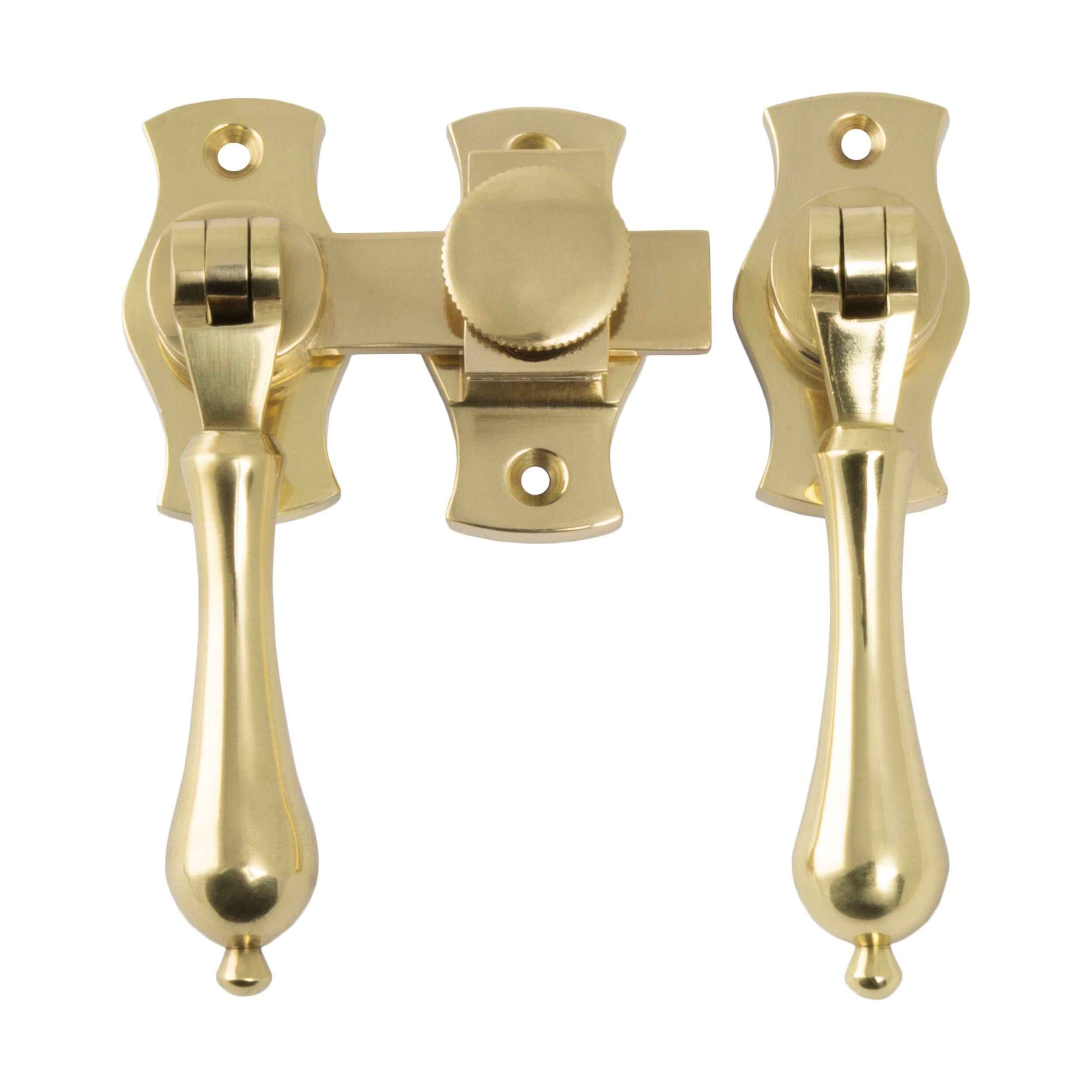 1170 French Door Fastener Teardrop - Polished Brass Backplate (H54xW29mm P31mm) - Secure Cabinet & Furniture Hardware for Home & Office Use