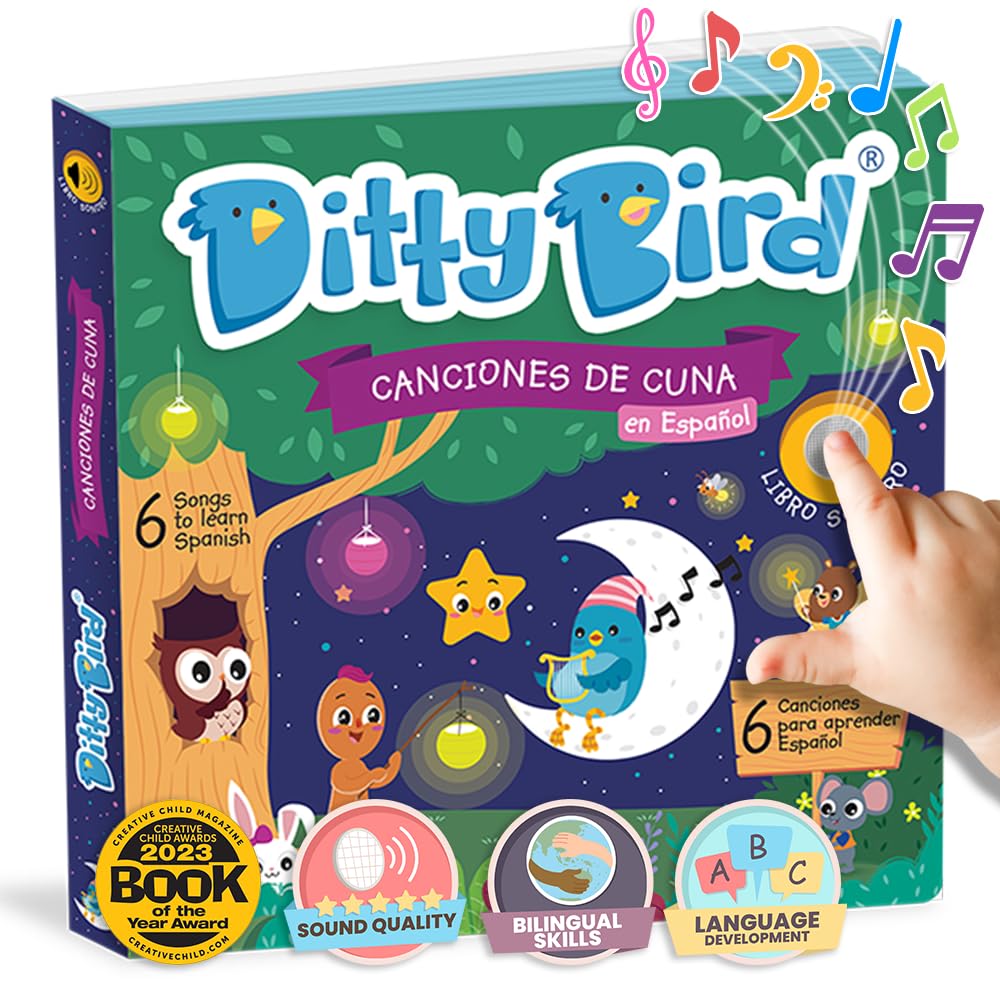 Ditty Bird Spanish Learning Books for Toddlers - Interactive Bedtime Songs & Nursery Rhymes | Bilingual Early Education & Sleep Time Fun