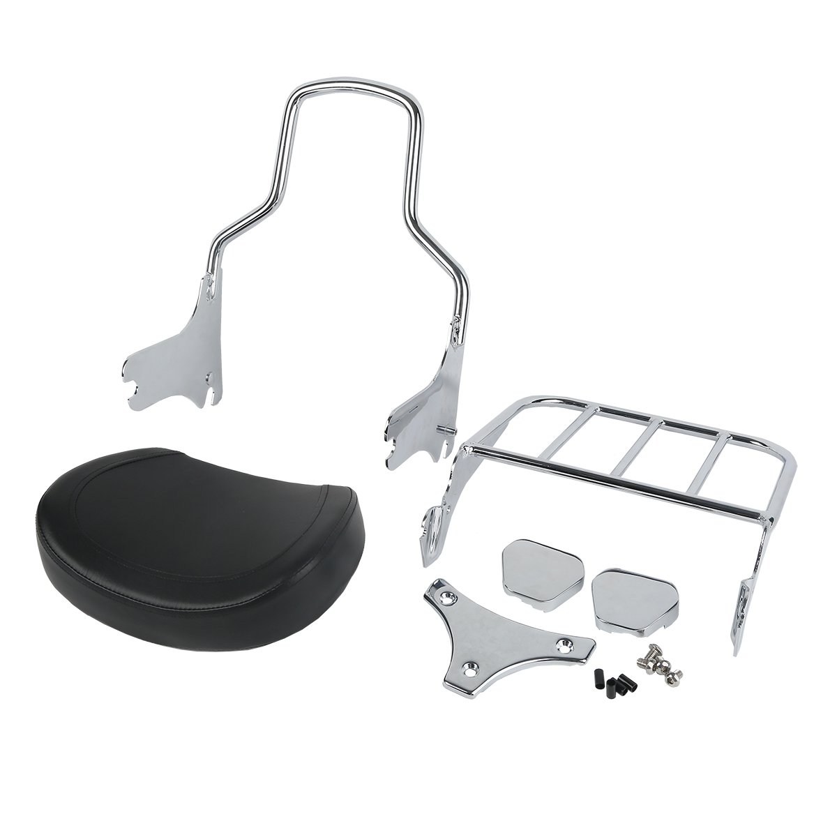 Green-L Chrome Detachable Sissy Bar Backrest Pad with Luggage Rack for Harley Road King 1997-2008 | Comfortable Motorcycle Passenger Seat Cushion | Perfect for Long Rides & Touring