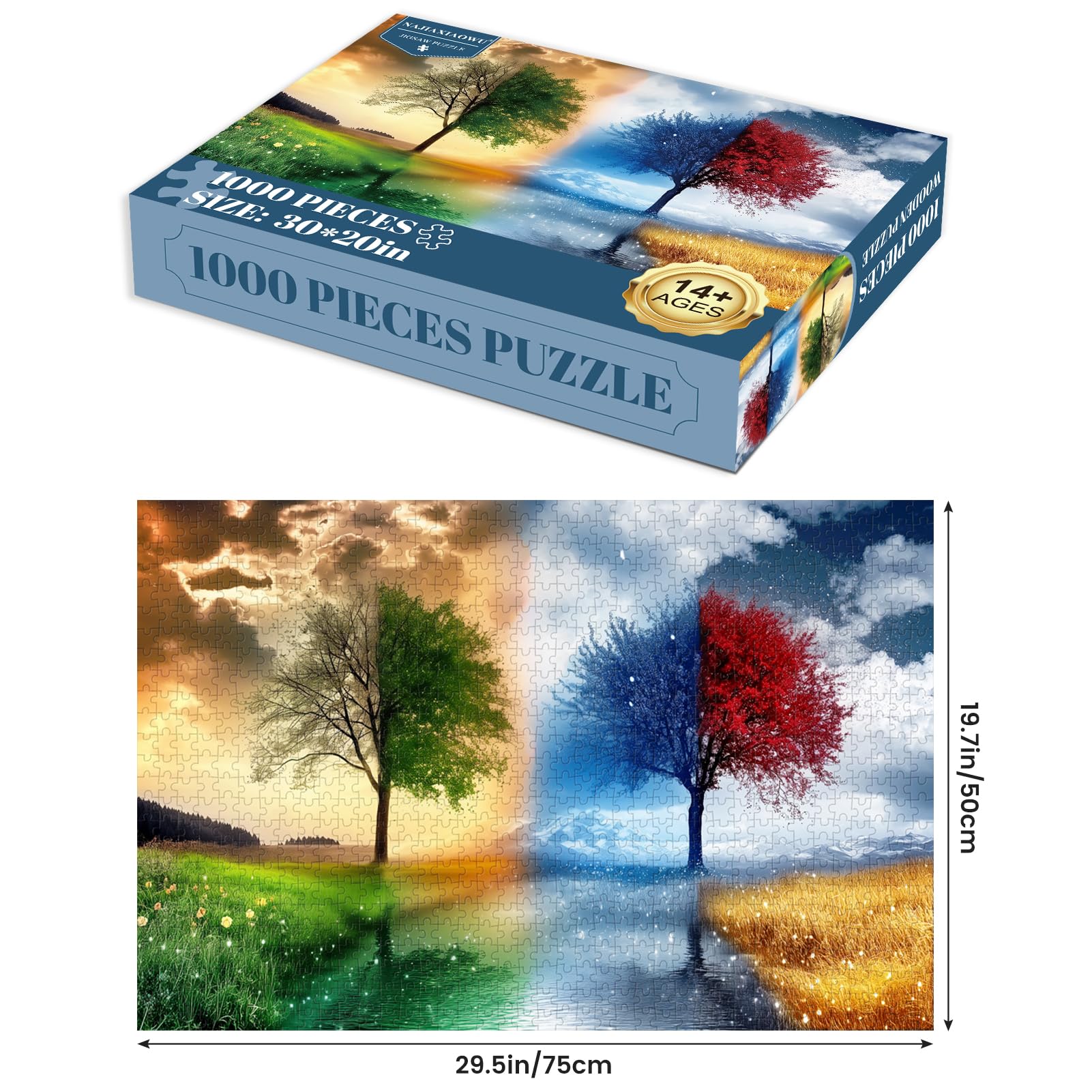 1000 Piece Wooden Jigsaw Puzzle for Adults - Seasons Landscape Tree DIY Puzzle, Modern Home Decor & Intellectual Game (75x50cm) | Perfect Wall Art & Unique Gift for Puzzle Lovers, Family Game Night & Stress Relief