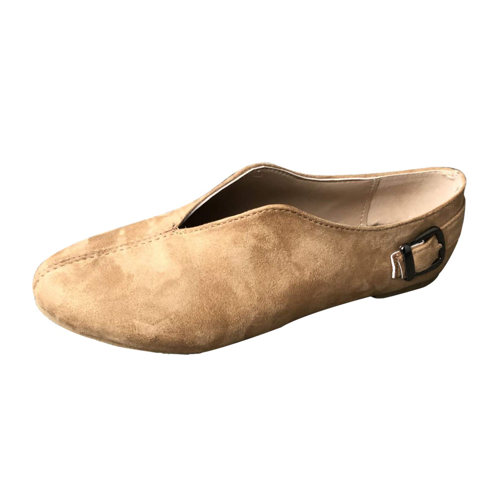 Women's Comfortable Suede Loafers - Round Toe Buckle Flats for Plantar Fasciitis | Dressy Casual Flats with Strap | Summer Pointed Toe Flock Shoes for Work, Travel & Daily Wear
