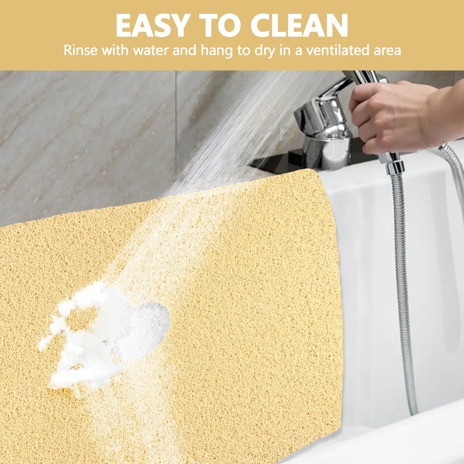 Non-Slip Square Shower Mat 27x27 Inch - Extra Large Loofah Bath Mat for Shower Stall with Drain Hole | Anti-Slip Bathroom Floor Mat for Safety & Comfort | Perfect for Tile, Bathtub & Standing Showers