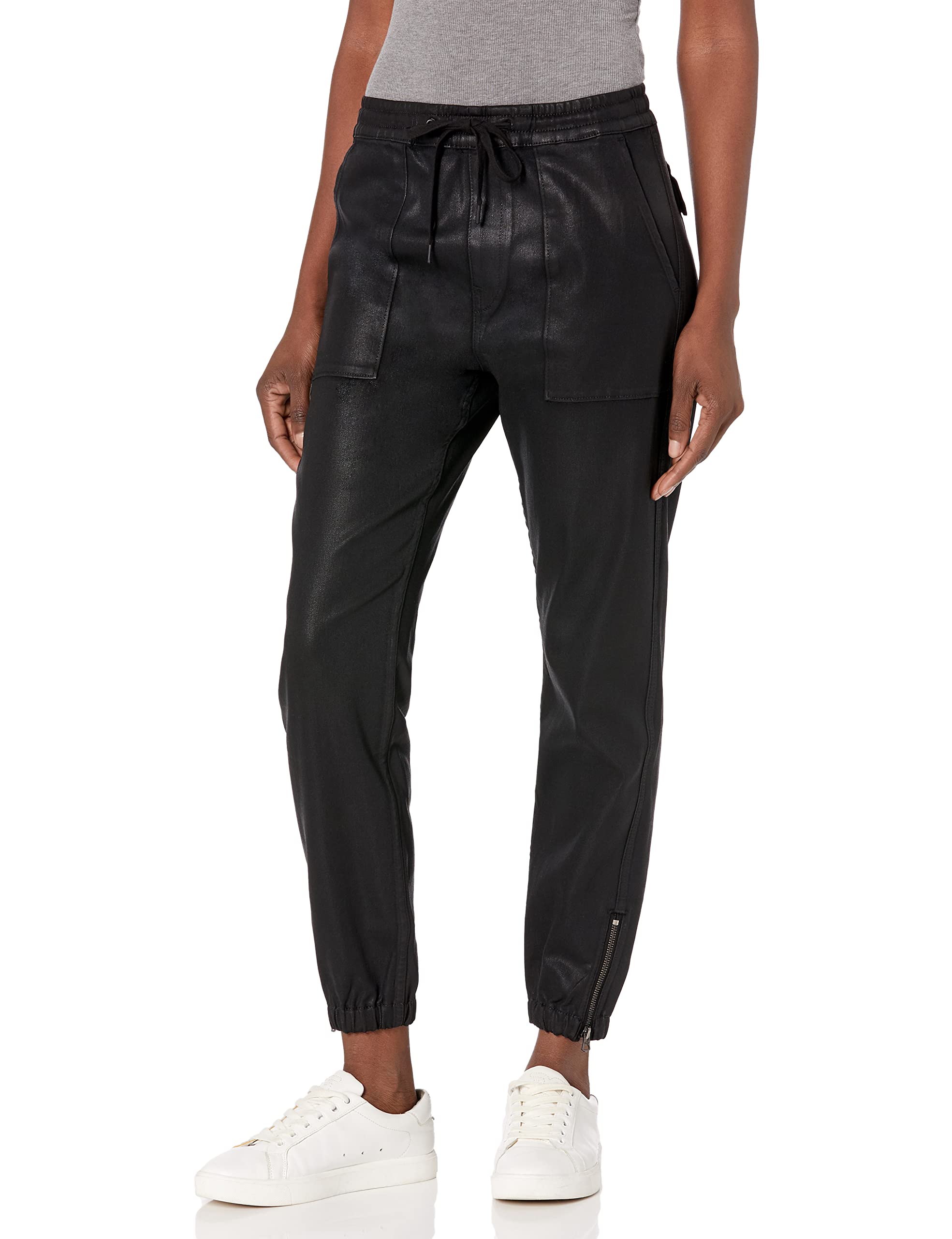 HUDSON Jeans Utility Jogger Pants for Men - Black Coated with Zipper Hem | Comfortable & Stylish Casual Wear for Running, Travel & Everyday Use