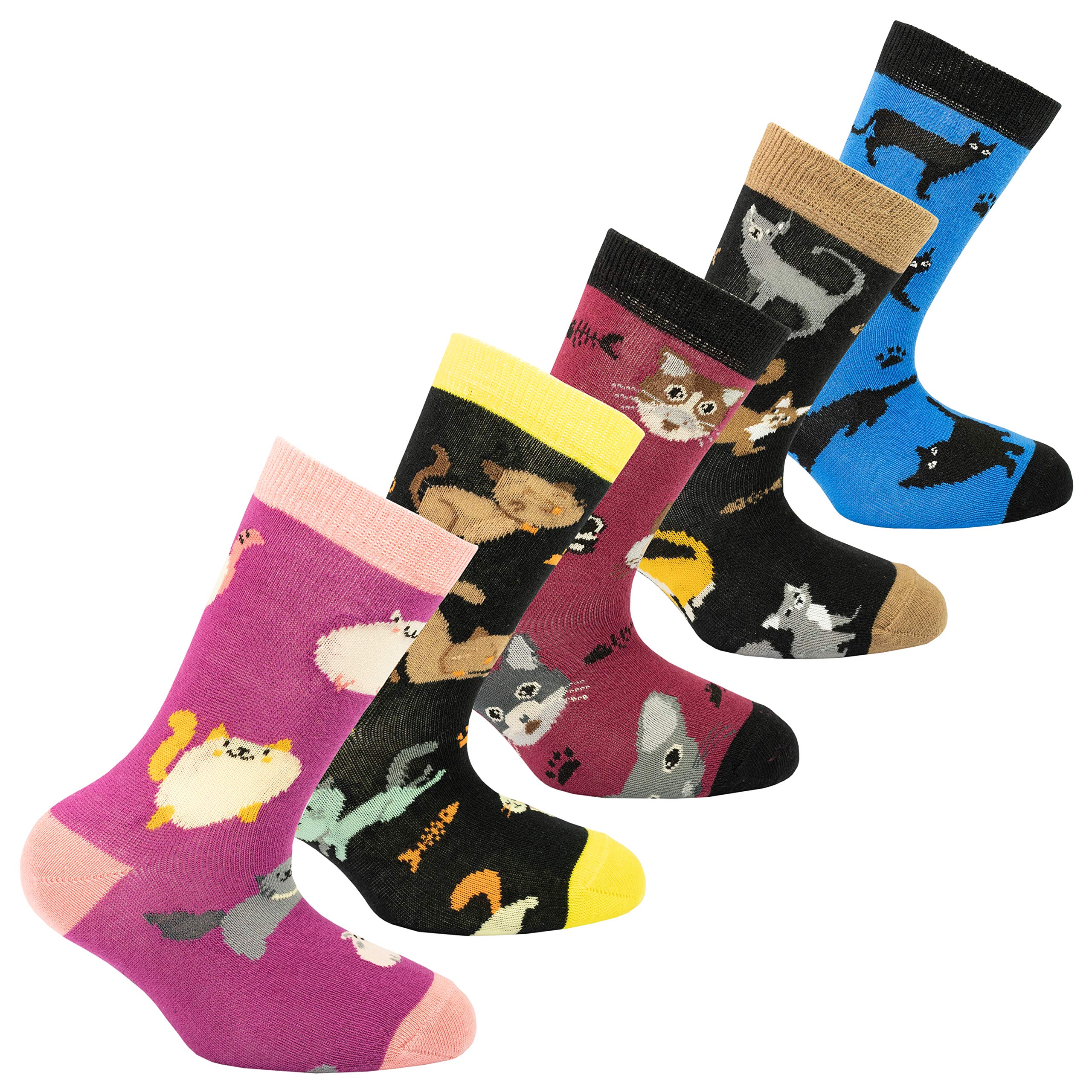Kids 5-Pair Cotton Crew Socks - Colorful Fun Dress Socks Gift Box for Boys & Girls | School, Party & Everyday Wear