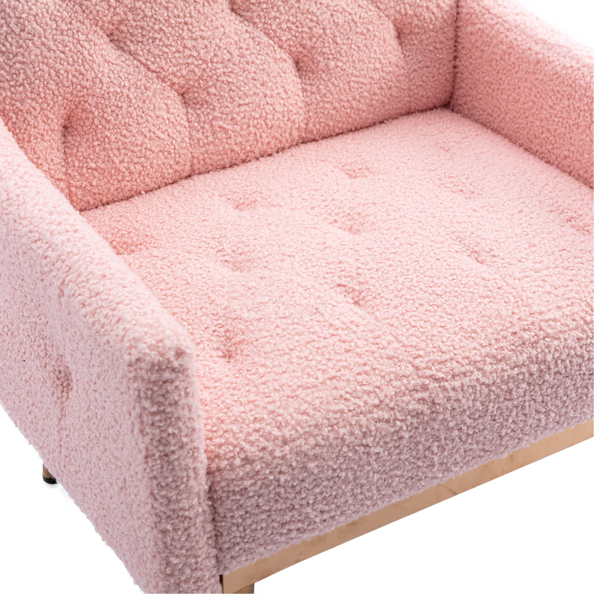 Modern Accent Chair with Upholstered Armrests - Club Lounge Chair for Living Room, Studio, Reading Nook & Dressing Room - Soft Teddy Pink Fabric - Perfect for Relaxing, Entertaining & Home Decor