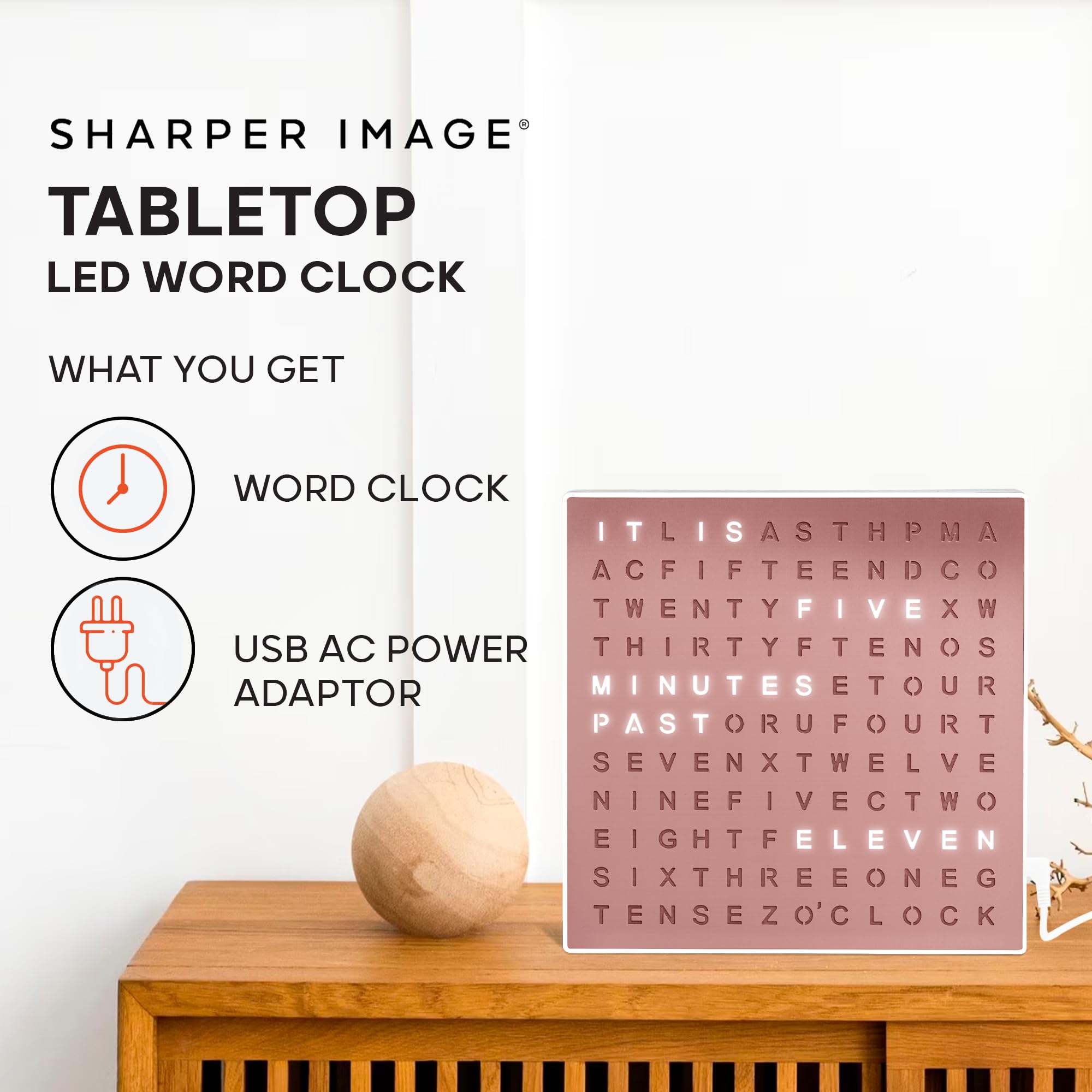 Sharper Image® LED Light-Up Word Clock - Modern 7.75