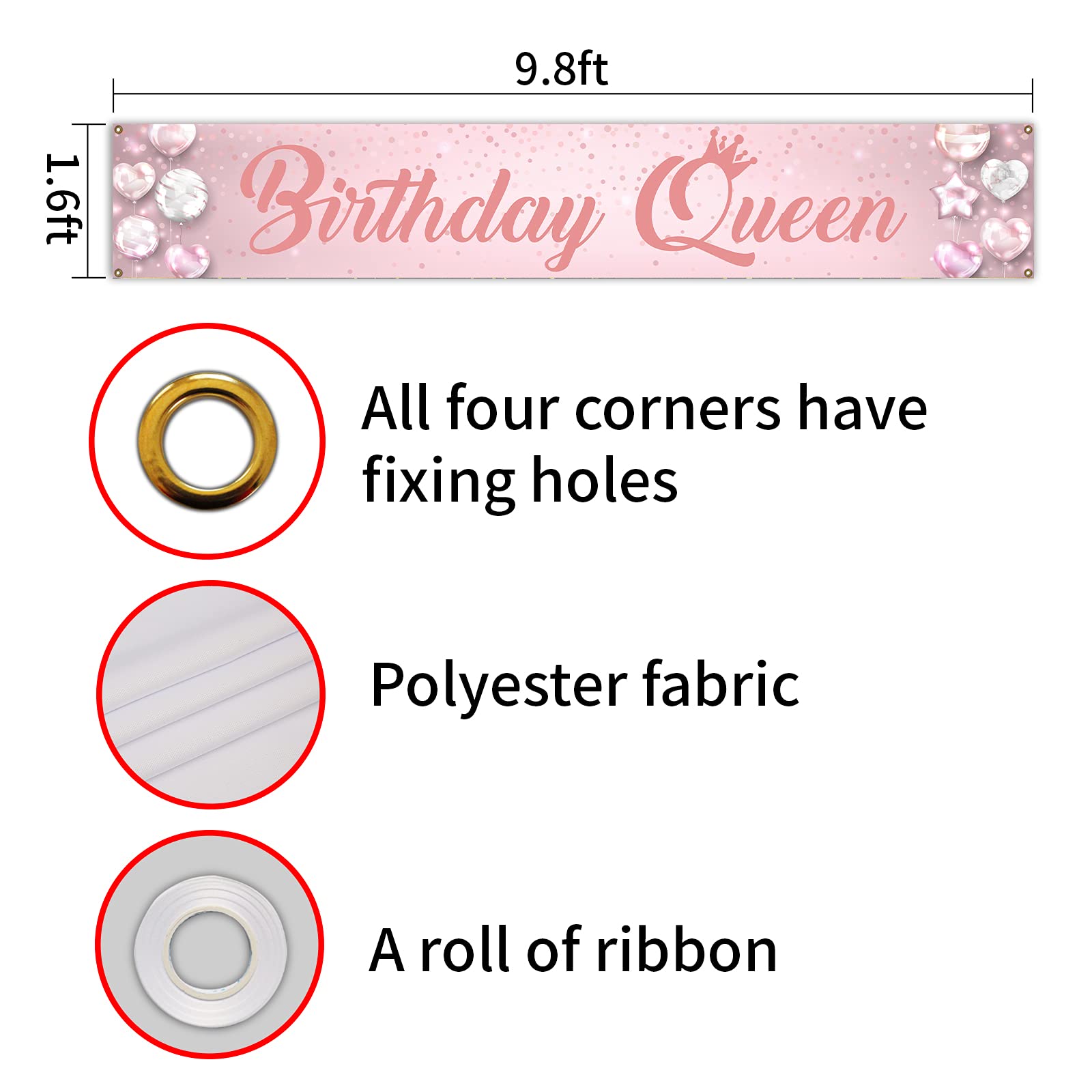 Pink Birthday Queen Large Banner Sign - Happy Birthday Party Decorations for Women, Outdoor Birthday Gifts, Perfect for Backyard Celebrations and Indoor Festivities