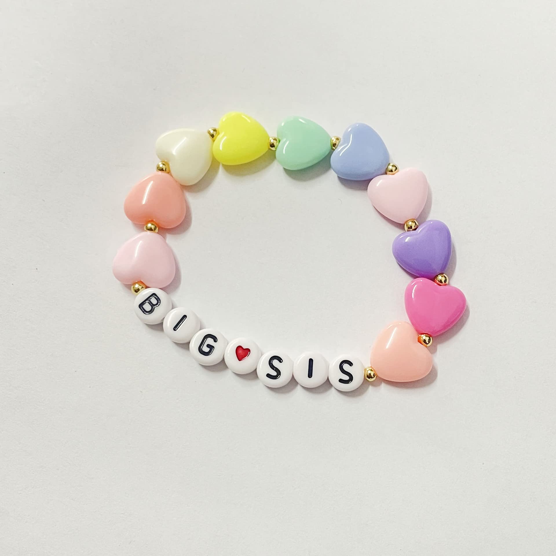 Pastel Rainbow Heart Big Sister Bracelet - Cute Little Sister Gift for Birthday & Announcement - Matching Sister Jewelry for Special Occasions & Everyday Wear