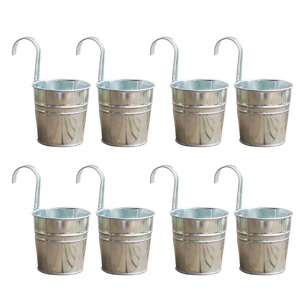 BebLP 8-Piece Iron Hanging Planter Set - Balcony Garden Bucket Flower Pots with Hooks for Indoor/Outdoor Plants (Ideal for Herbs, Succulents & Home Decor)