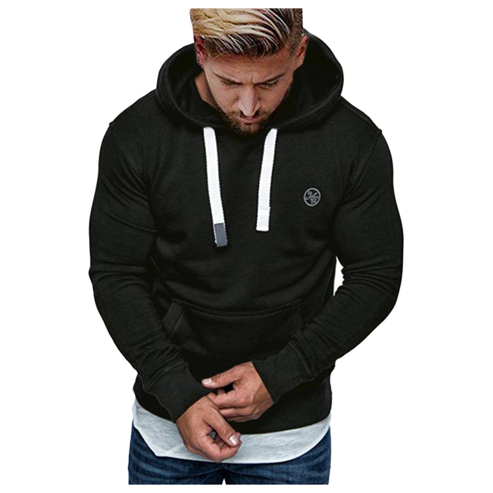 Men's Contrast Raglan Long-Sleeve Fleece Hoodie - Athletic Pullover Sweatshirt with Pocket for Casual Wear & Outdoor Activities