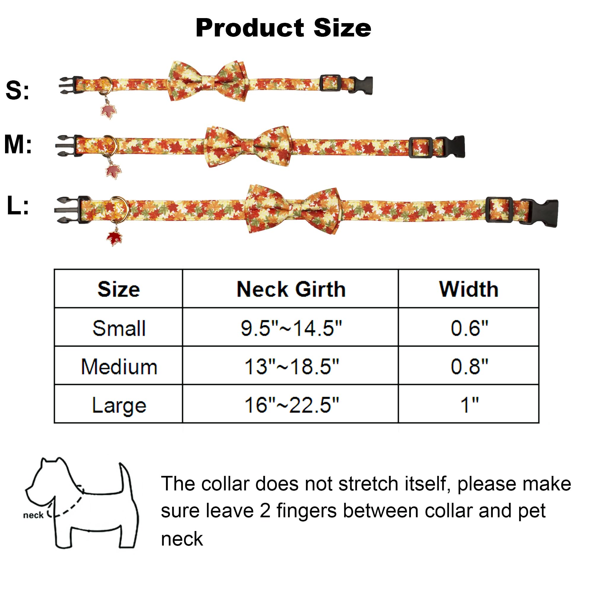 ADOGGYGO Adjustable Fall Dog Collar with Removable Bowtie - Autumn Leaves Pattern Thanksgiving Pet Collar for Small Medium Large Dogs - Perfect for Thanksgiving Photos & Seasonal Outings